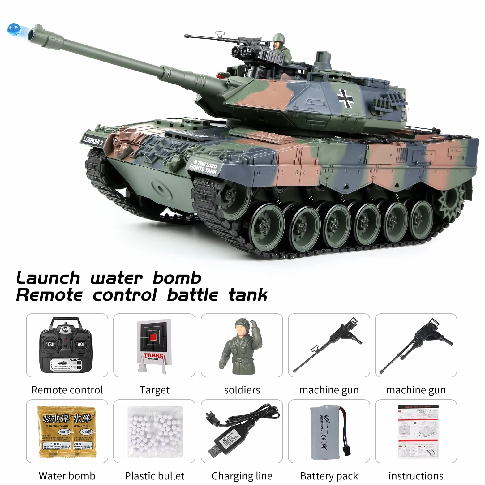 s-idee® RC czołg S822 German Leopard wojskowy kamuflaż zielony 1:18 2,4 GHz Battle Tank z funkcją strzału