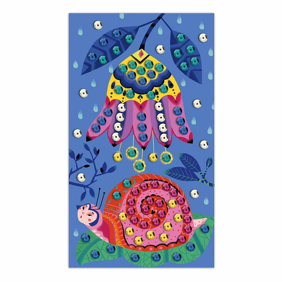 Janod - Wonderful Garden Stick-on Sequin Set - Les Ateliers du Calme - Childrens Creative Leisure Kit - Encourages Fine Motor Skills and Creativity - Suitable for ages 5 and up - J07946