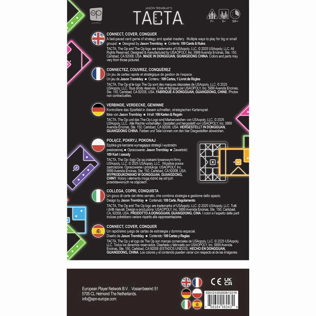 USAopoly | TACTA Multilingual | Strategiczna Gra Karciana, Obróć Przewróć Ustaw, Stale Rosnąca Plansza, Wielojęzyczne Zasady | 2 Do 8 Graczy | 20 Plus Minut