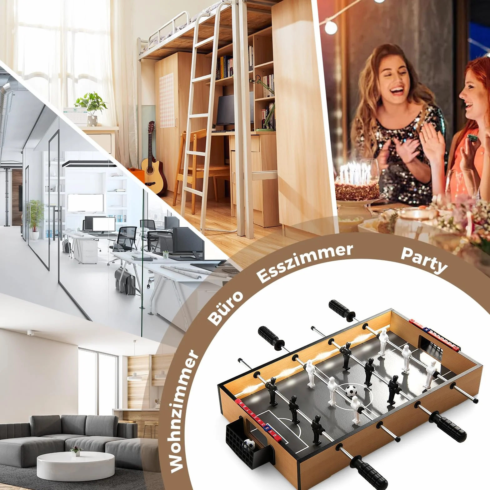 COSTWAY Mini piłkarzyki, piłkarzyki dla 2 graczy, ze światłami LED, 2 piłki nożne i tablica wyników, stół do piłkarzyków z drewna, dla dorosłych i dzieci, 51 x 30,5 x 9 cm