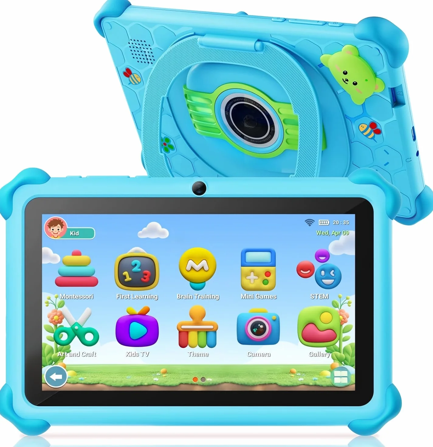 zcobro Tablet dziecięcy 7-calowy Android z wyświetlaczem IPS WiFi, 2 GB RAM, 32 GB ROM, kontrola rodzicielska, etui odporne na wstrząsy, podwójny aparat, edukacyjne