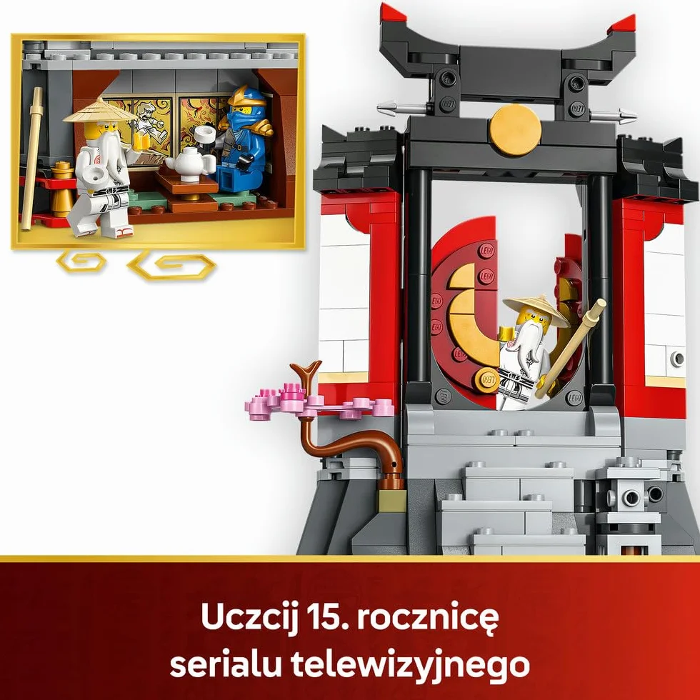 LEGO NINJAGO Ozdoba z postaciami ninja — 15-lecie, kolekcjonerski zestaw konstrukcyjny dla chłopców i dziewczynek, podstawka z ośmioma minifigurkami, pomysł na prezent urodzinowy dla 14-latka 71866