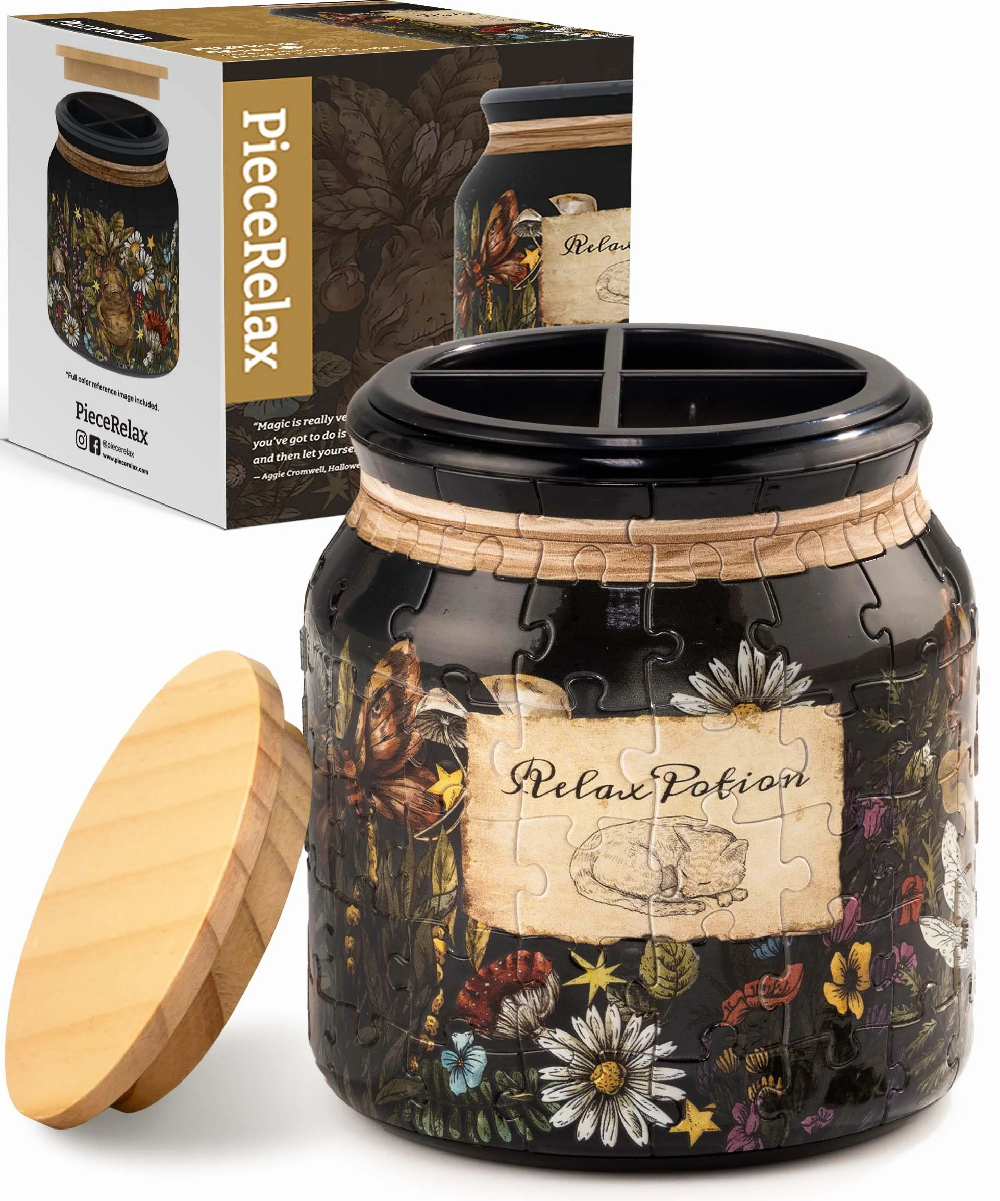 PieceRelax 3D Puzzle Pojemnik na Długopisy - Relax Potion [BB1041], 96 Elementów, Drewniana Pokrywka