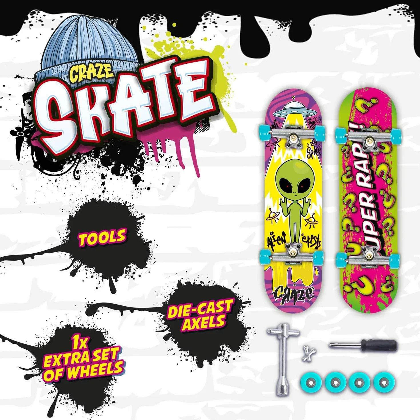 CRAZE Fingerboard zestaw 2-pak mini deskorolki na palec typu Tech Deck - Fingerboard z akcesoriami dla dzieci - deskorolka mini do makijażu i kaskaderek