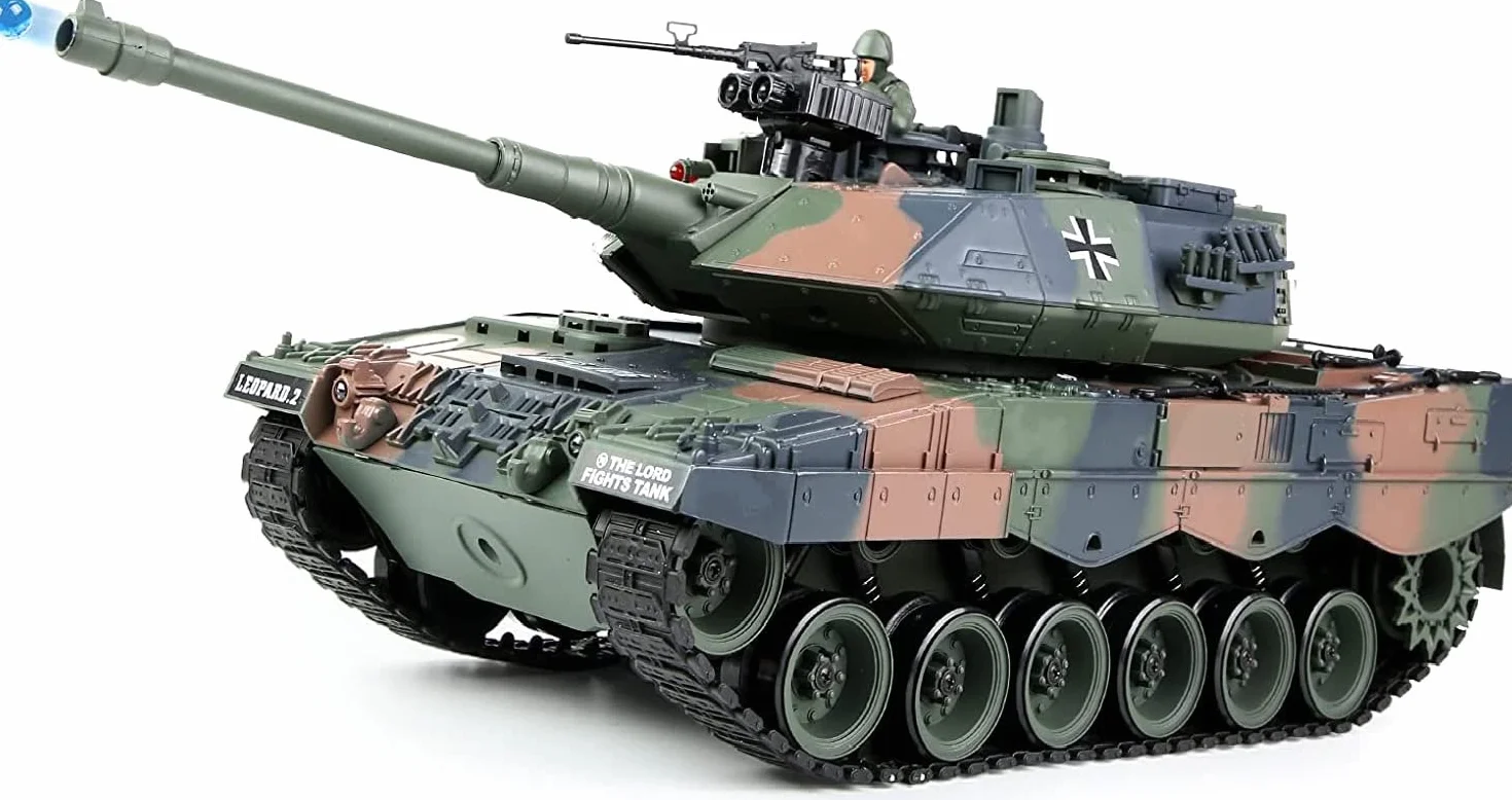 s-idee® RC czołg S822 German Leopard wojskowy kamuflaż zielony 1:18 2,4 GHz Battle Tank z funkcją strzału