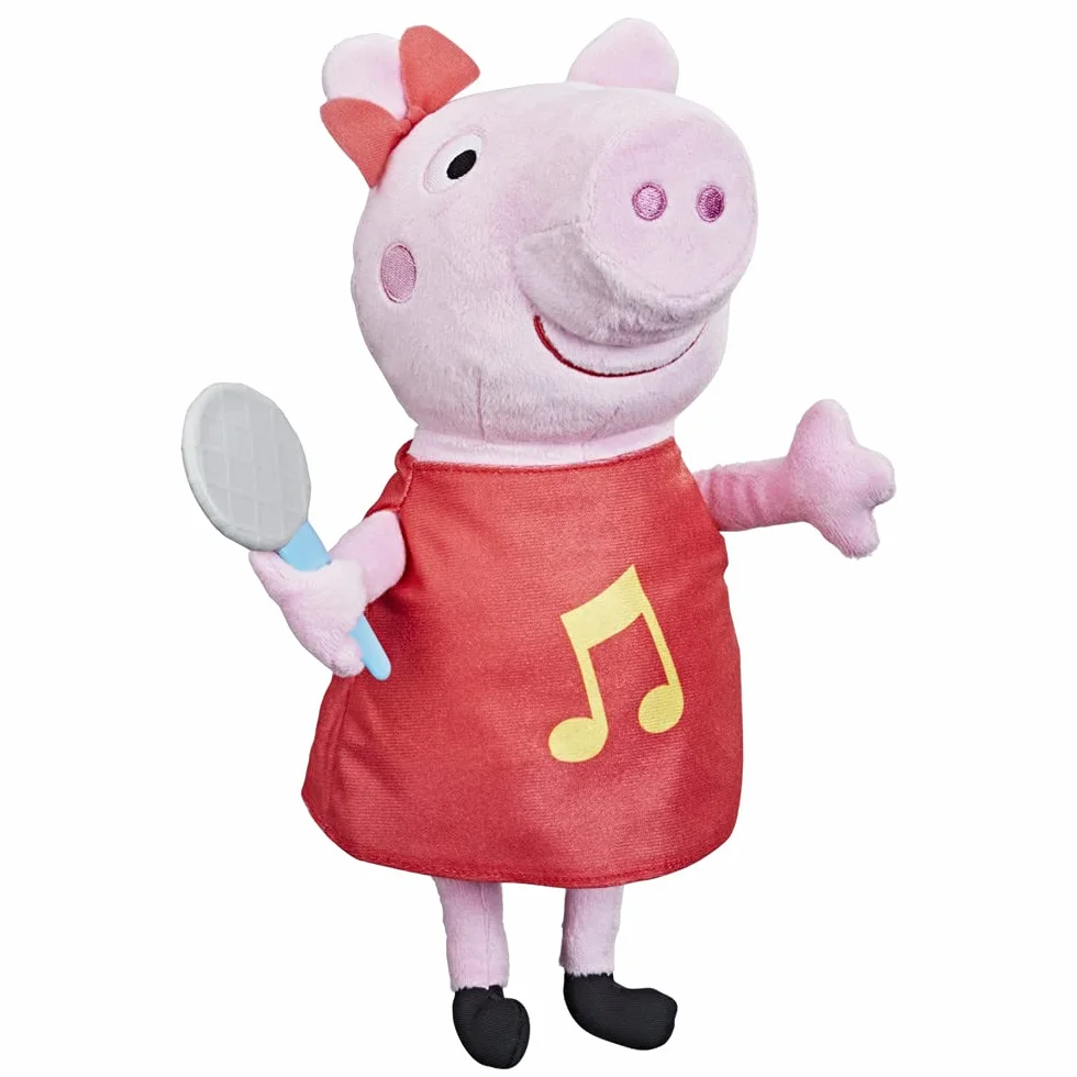 Peppa Pig Peppa Wanta, Śpiewający plusz z brokatową czerwoną sukienką i kokardą, śpiewaj 3 piosenki, od 3 lat