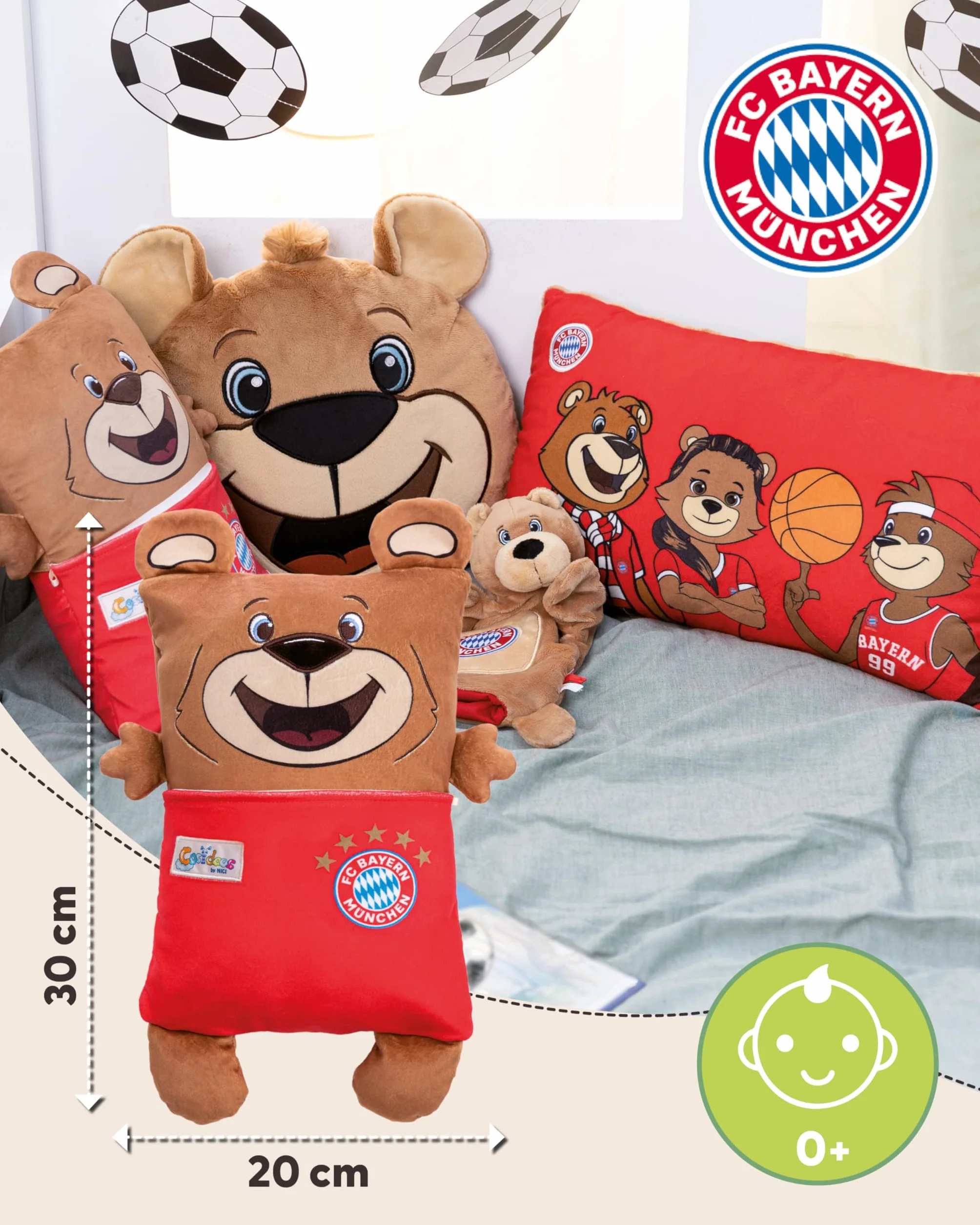 NICI 63177 Cosidoos przytulanka FC Bayern Monachium, odwracalna, miękki pluszak, urocza pluszowa zabawka do przytulania i zabawy, dla dzieci i dorosłych, świetny pomysł na prezent, 30 x 20cm, brązowa