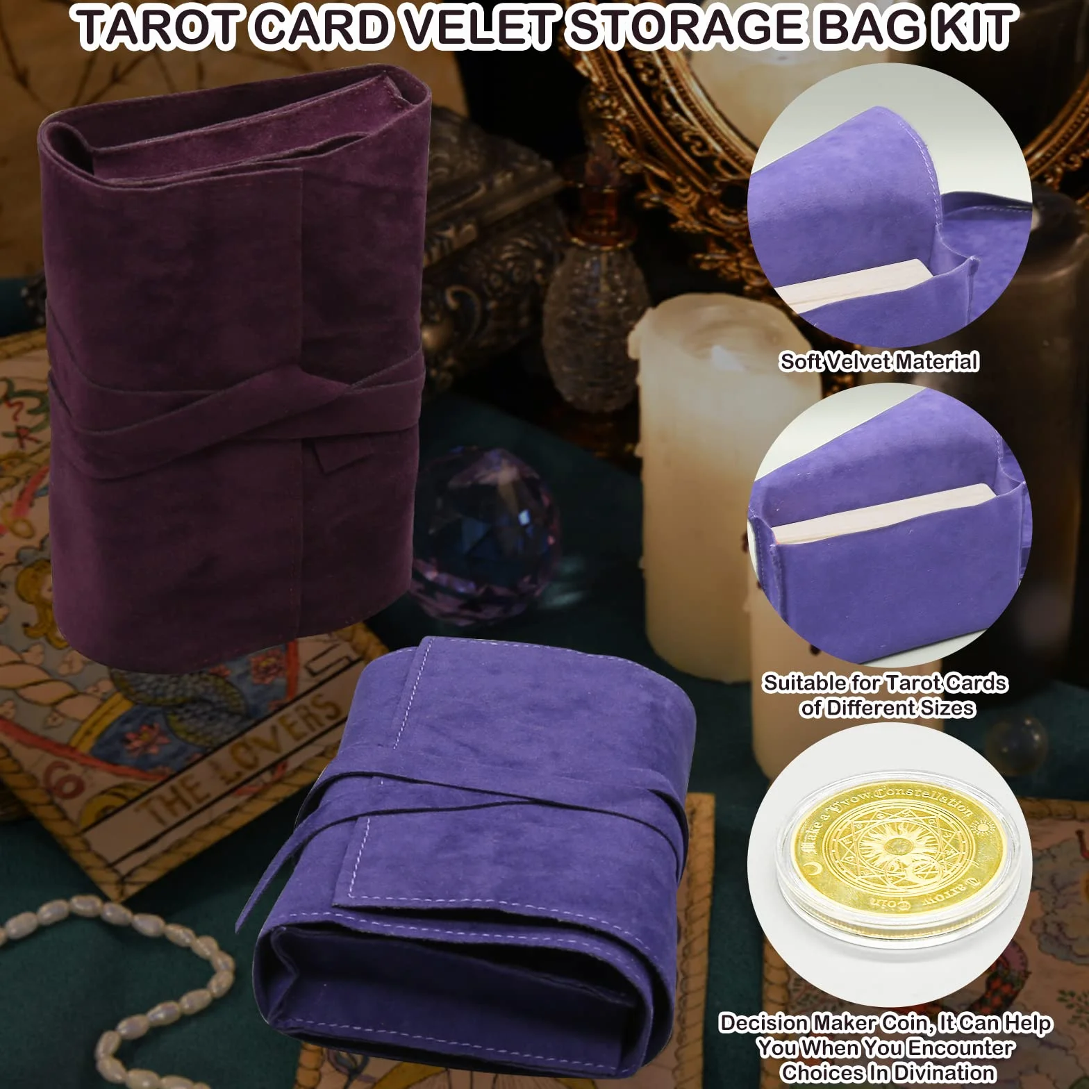 3 Szt. Etui na Karty Tarota: Aksamitne Pudełko, Monety Decyzyjne, Woreczki z Tkaniny, Etui na Karty do Gry, Talia Oracle, Akcesoria
