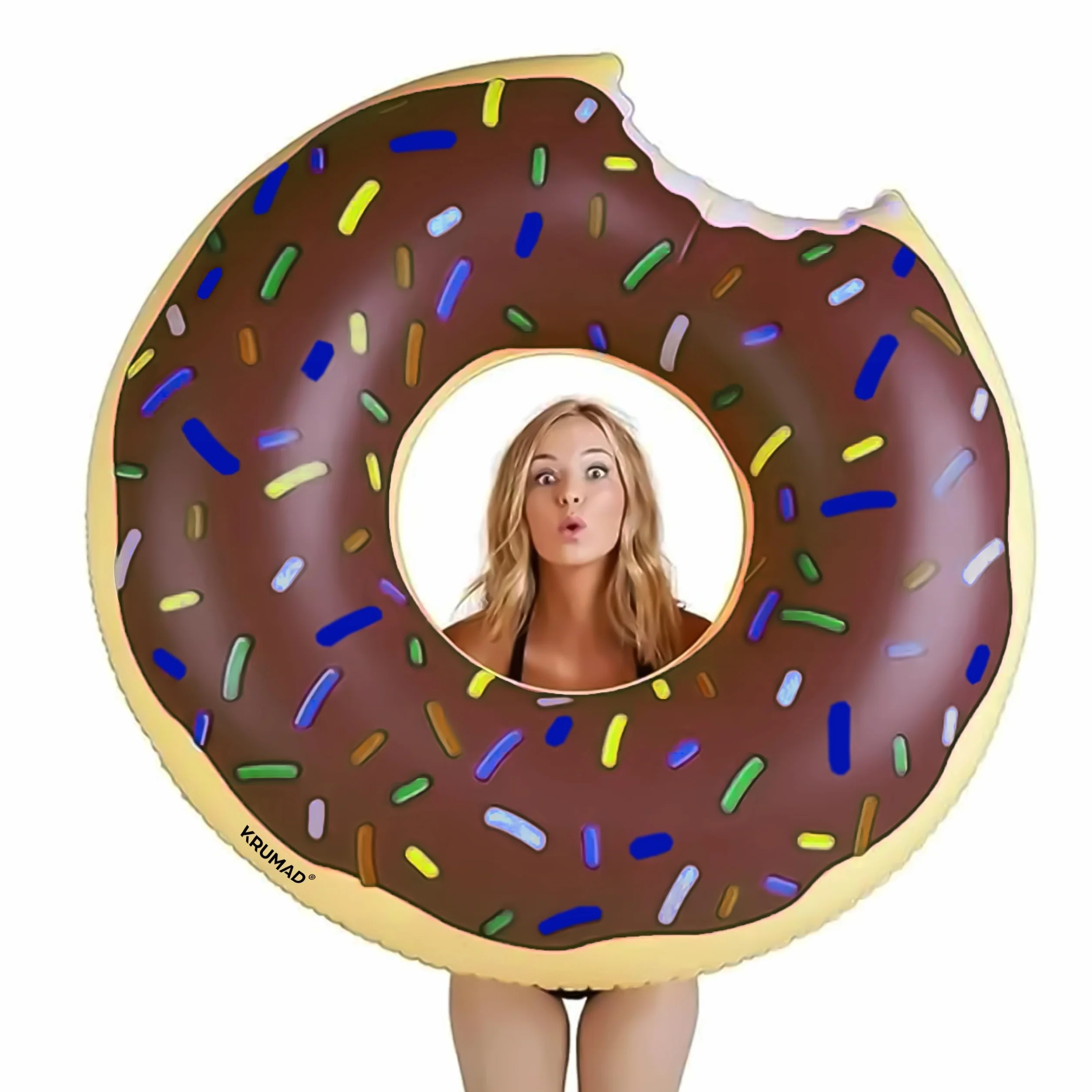 KRUMAD Koło Dmuchane Donut, Pączek z Posypką, Koło Do Pływania dla Dorosłych, Basen Plaża, Śmieszny Materac Wodny, Brązowy, PVC