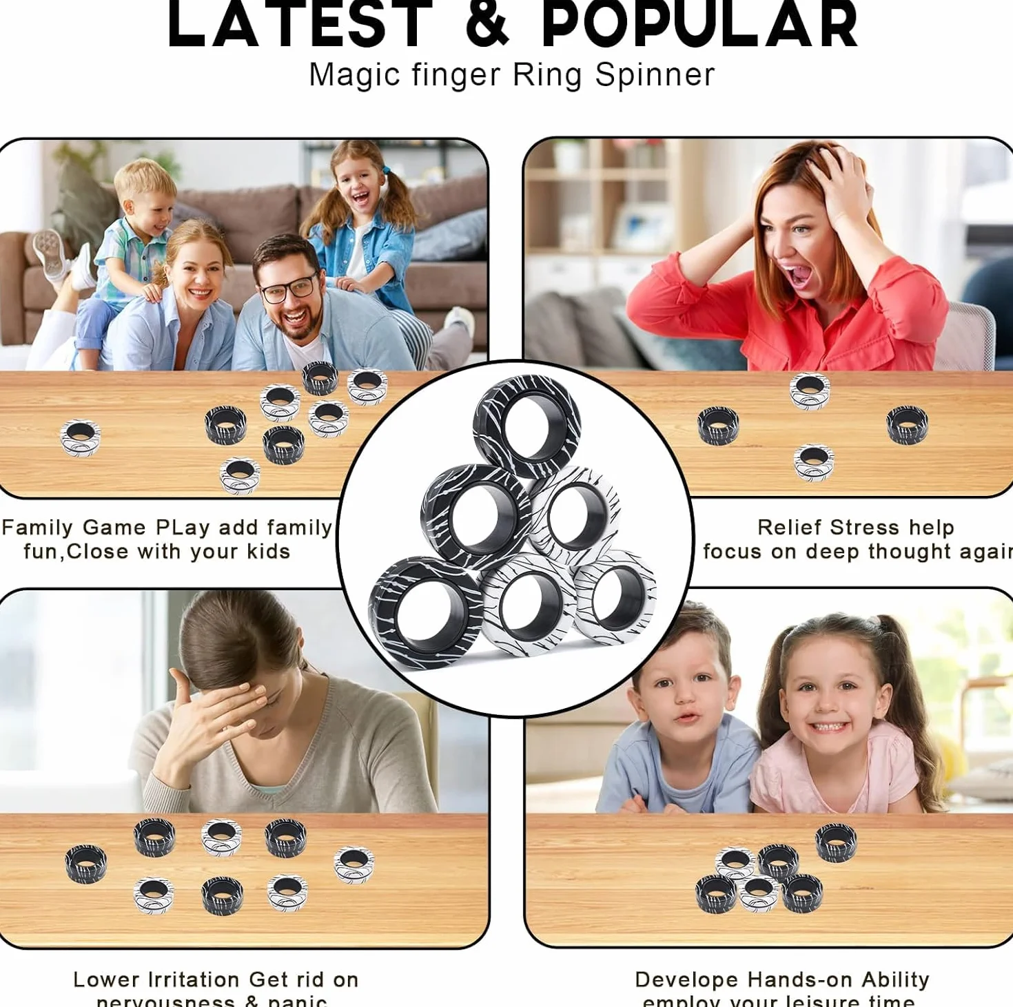 Magnetyczne pierścienie ADHD, zabawka fidget toys dla dorosłych, 6 sztuk, fajne magnesy antystresowe, dla dzieci, nastolatków, prezenty dla dzieci w wieku 3-6-8 lat i starszych chłopców