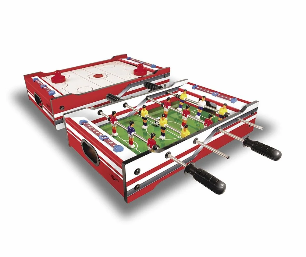 Carromco Multigame FLIP-XM 2 w 1 – multigamowy stół do gry z 2 grami stołowymi, hokej stołowy/hokej z 2 pchaczami i meczem piłkarzyków/piłkarzykami z 2 piłkami