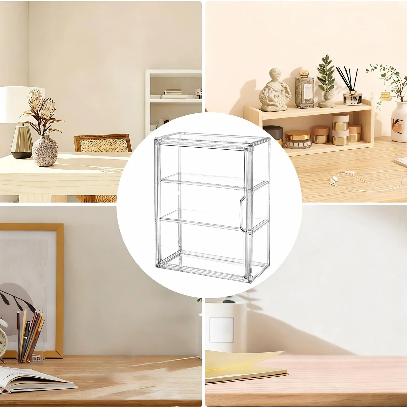 Gablota na miniatury, akrylowy organizer dla lalek z magnetycznymi drzwiami, pudełko do przechowywania figurek z wyjmowaną półką, do domu, mieszkania, szkoły, książek, , lalek, figurek