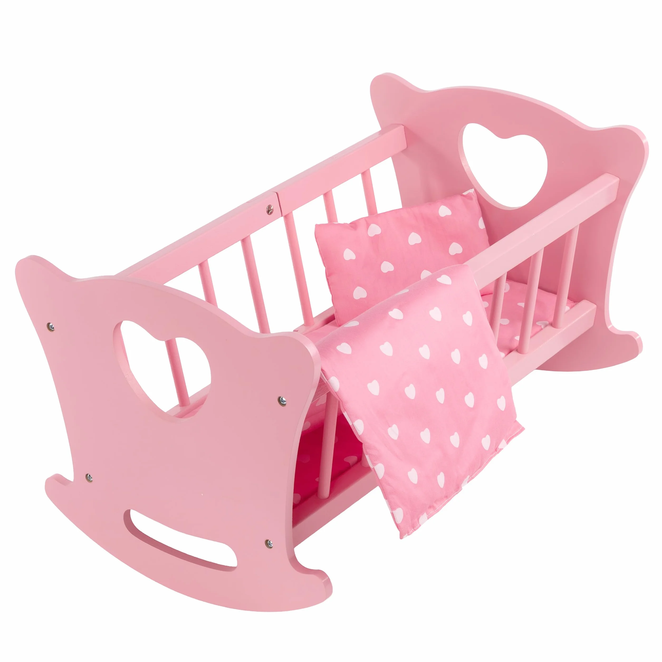 Kinderplay Łóżeczko dla Lalki, Kołyska dla lalki – Zestaw Kołyska plus Kołderka, Poduszeczka oraz Prześcieradło, dla laki o max. długości 49.5 cm., model GS2106 (GS2106)