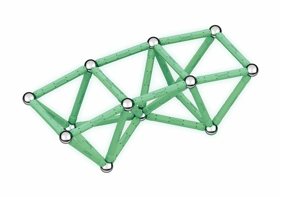 Geomag, Glow Recycled, fosforyzujące konstrukcje magnetyczne, fosforyzujące pręty magnetyczne, opakowanie 60 sztuk, 100% plastik z recyklingu, umiejętności kreatywne