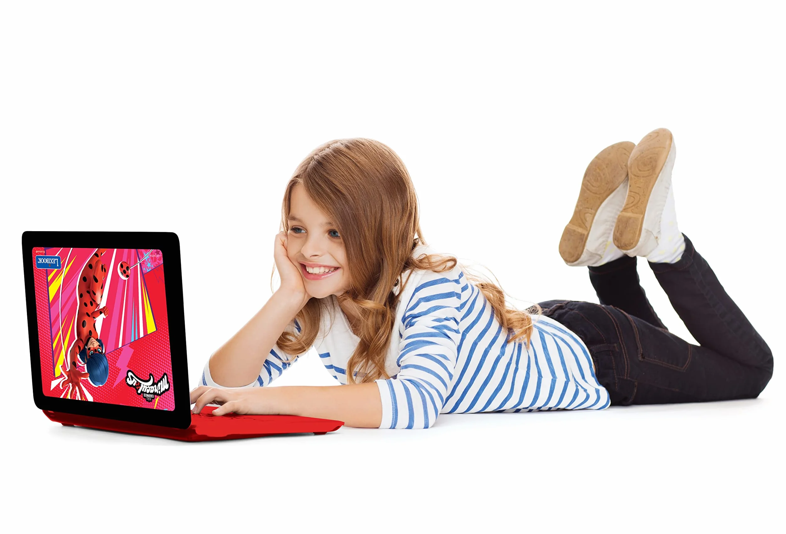 LEXIBOOK, Cudowna biedronka kot noir, edukacyjny i dwujęzyczny laptop niemiecki/angielski, zabawka dla dziecka (chłopcy i dziewczęta), 124 aktywności do nauki, grania w gry i muzykę, czerwony/czarny