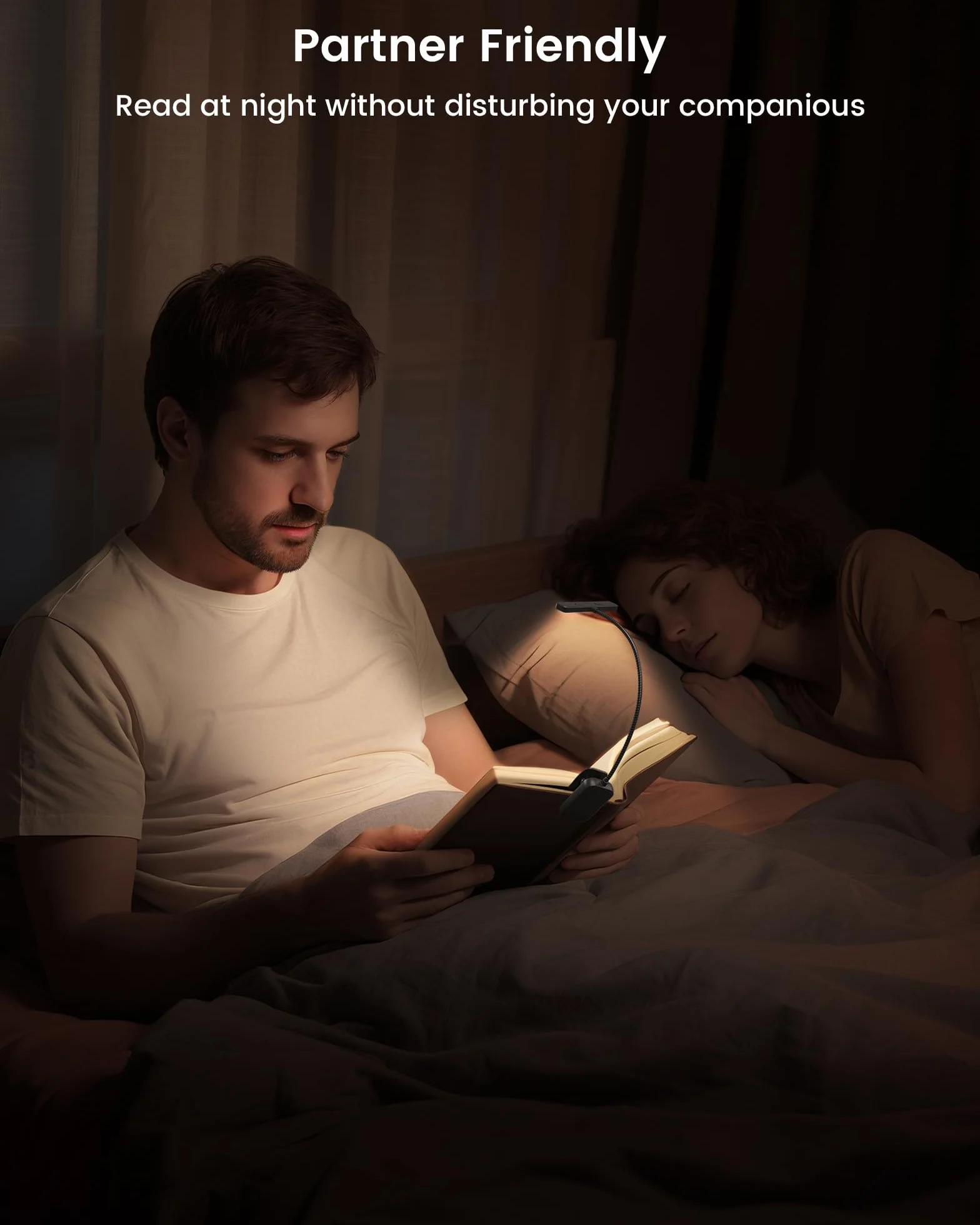 Glocusent Lampka do czytania z 26 diodami LED, 1200 mAh, 90 godzin, ładowalna lampka do czytania, 5 bursztynowych kolorów i bezstopniowe ściemnianie, lampka do czytania książek, przenośna lampa z