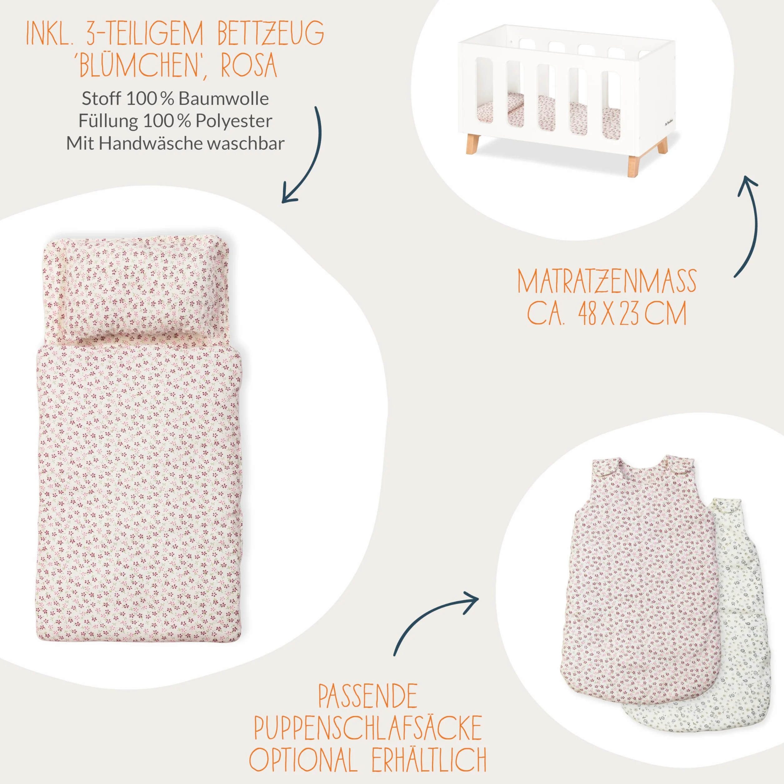 Doll's bed 'Marit', 4 parts