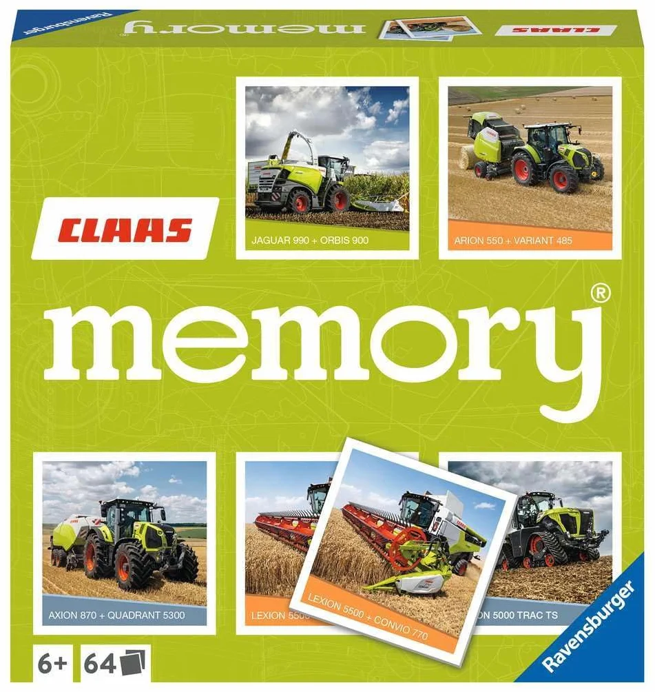 Ravensburger CLAAS memory - 20882 - klasyczna gra dla wszystkich fanów maszyn rolniczych, gra pamięci dla 2-8 graczy w wieku 6 lat i starszych