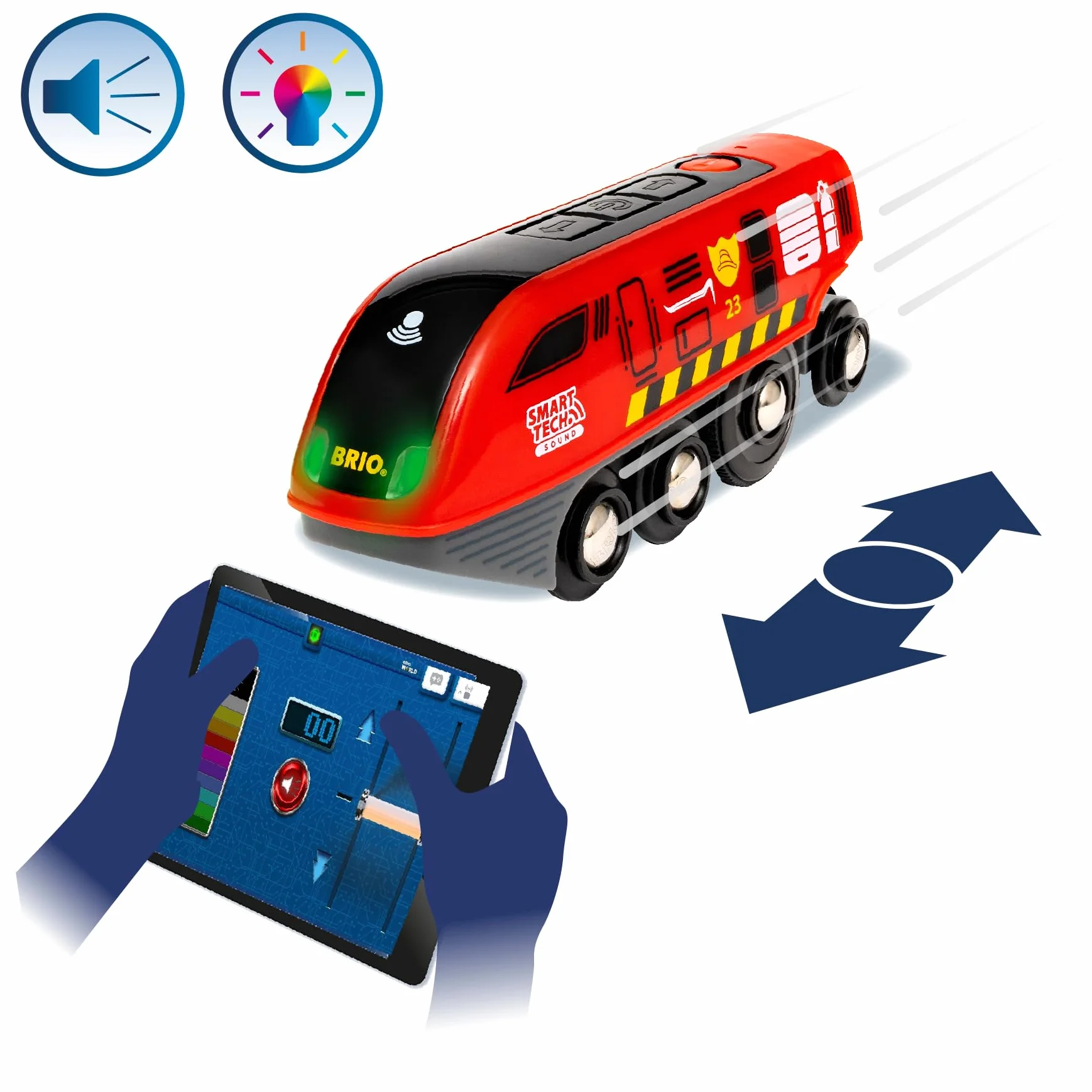 BRIO World – 36004 Smart Tech Sound Feuerwehreinsatz-Rettungsset | 41-teiliges Feuerwehrset mit batteriebetriebener Spielzeuglok für Kinder ab 3 Jahren