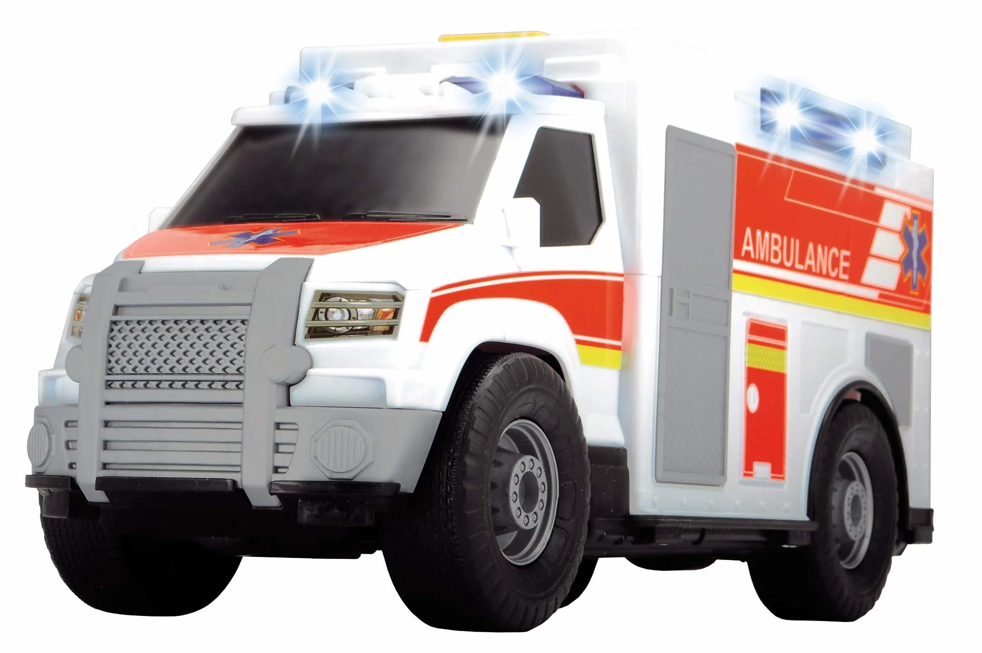 Dickie Toys 203306002 Ambulans Zabawkowa karetka, wózek ratowniczy, otwierane tylne drzwi, światło i realistyczne dźwięki, w zestawie baterie, rozmiar 30 cm, prezent dla dzieci od 3 lat