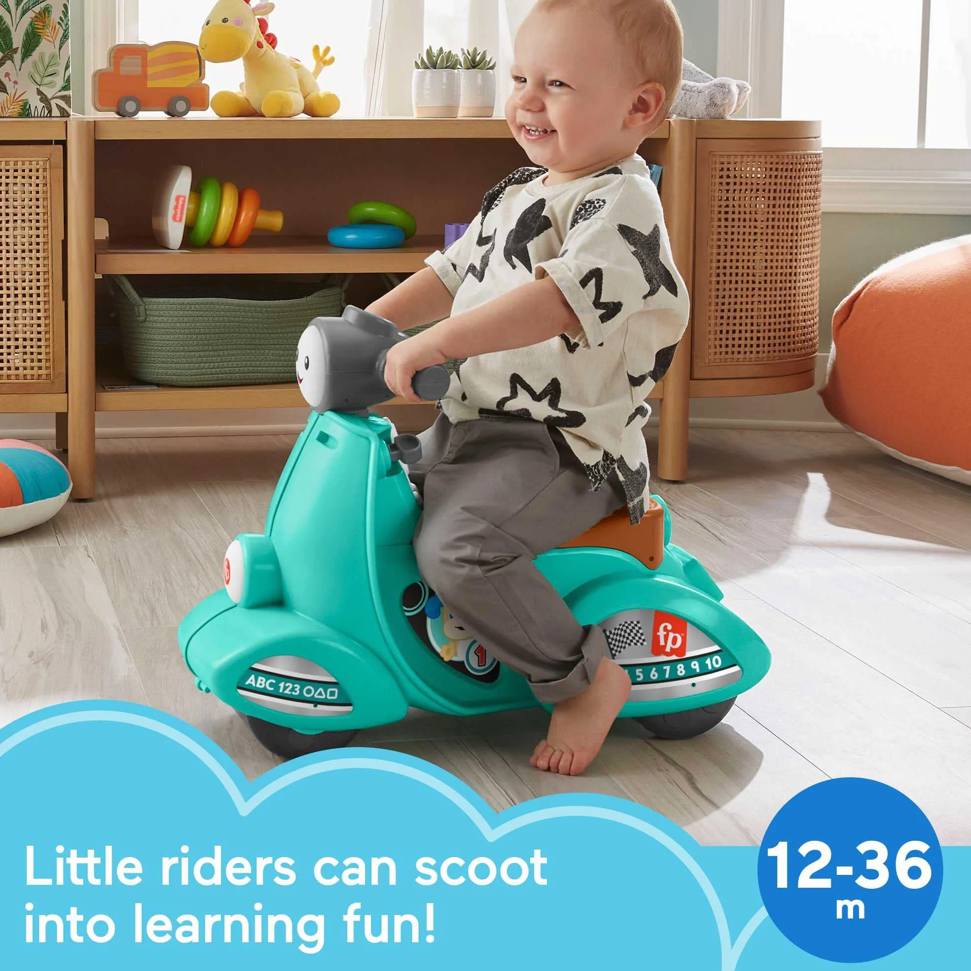 Fisher-Price HMV76 - zabawka jeżdżąca na hulajnodze dla maluchów z treścią edukacyjną Smart Stages do odgrywania ról, wersja wielojęzyczna, zabawka edukacyjna, baby playzeg od 12 miesięc
