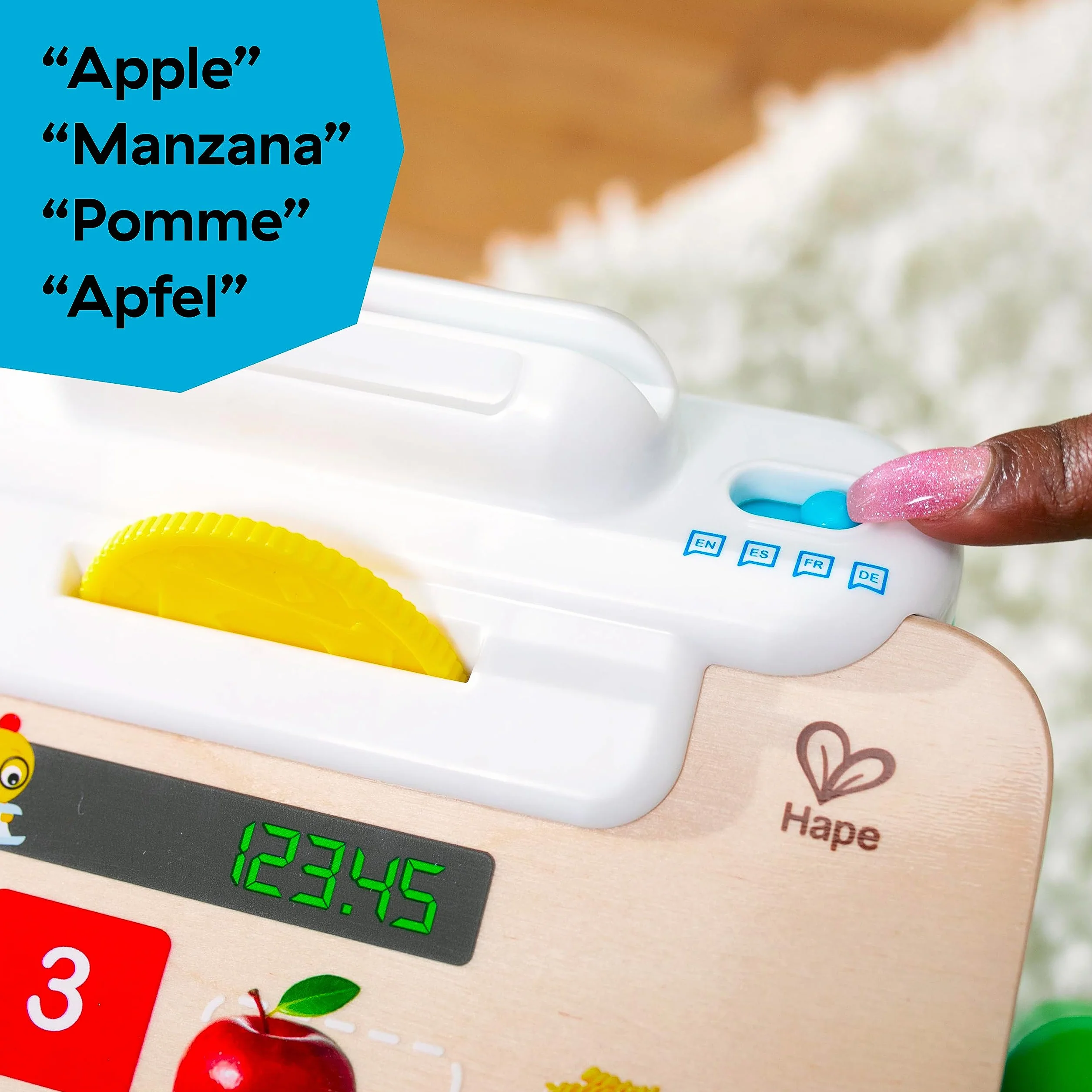 Baby Einstein + Hape Magic Touch Cash Register Pretend to Check Out Toy, z prawdziwymi dźwiękami i muzyką, dla dzieci w wieku od 9 miesięcy