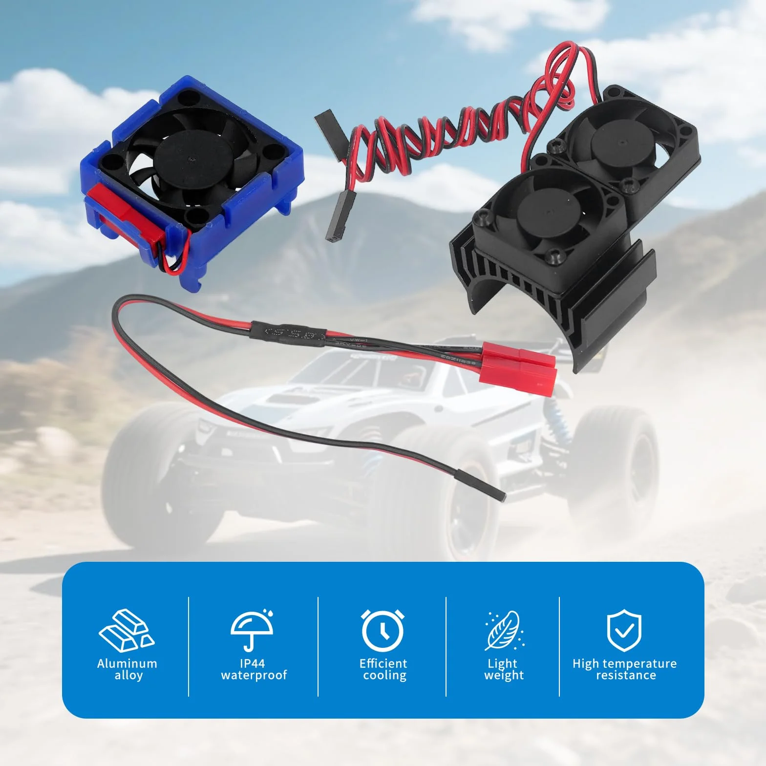 Zestaw wentylatorów radiatora Topyond RC 5 V do samochodu Traxxas Slash 4x4 VXL RC, wydajne chłodzenie silnika, wodoodporność, wentylator silnika Rc ze stopu aluminium dla (czarny)