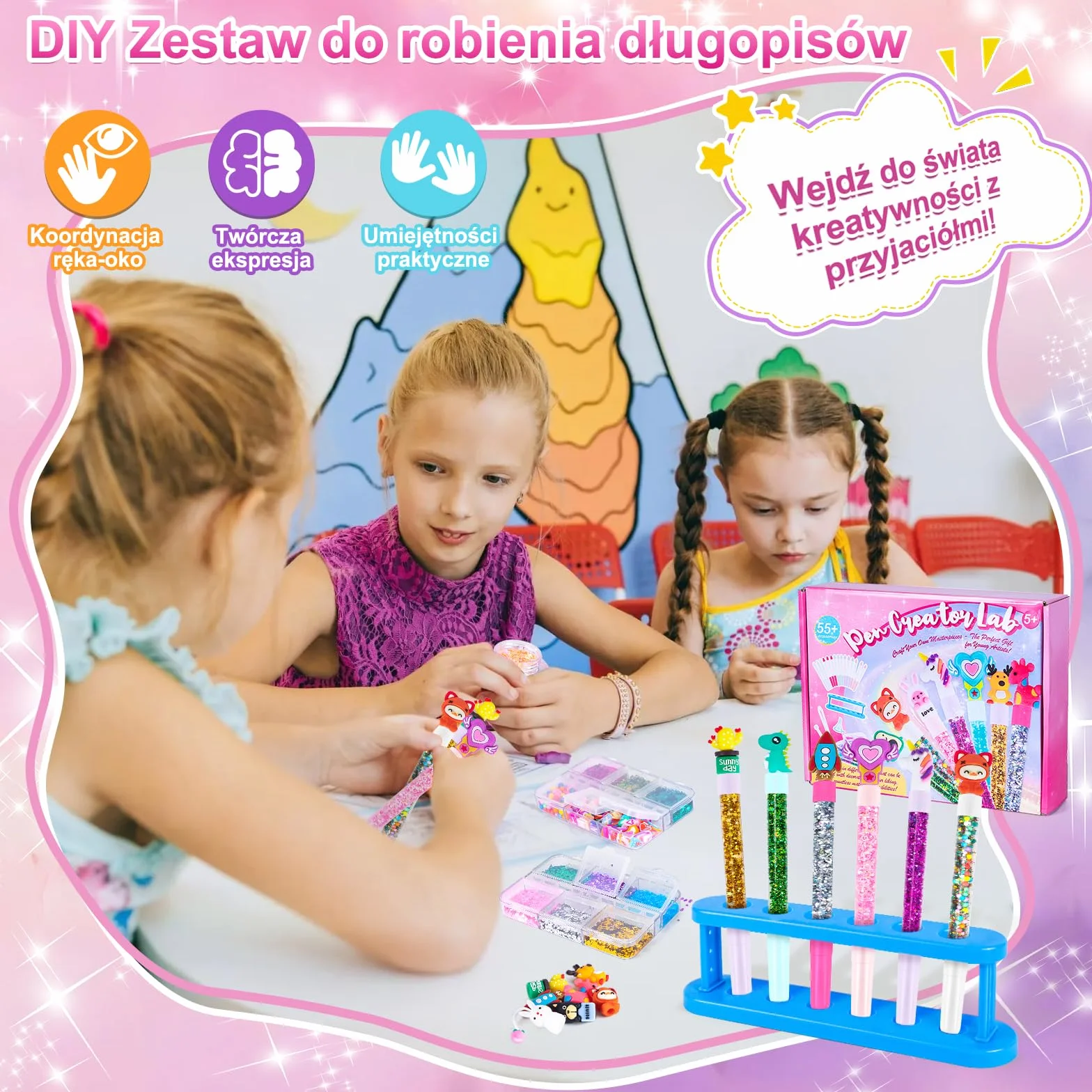 Kazzley Kreatywny zestaw do tworzenia uroczych długopisów, projekty dla dzieci, pomysły na prezent dla dziewczynki 6-10 lat, zabawki dla dziewczynek 5-12