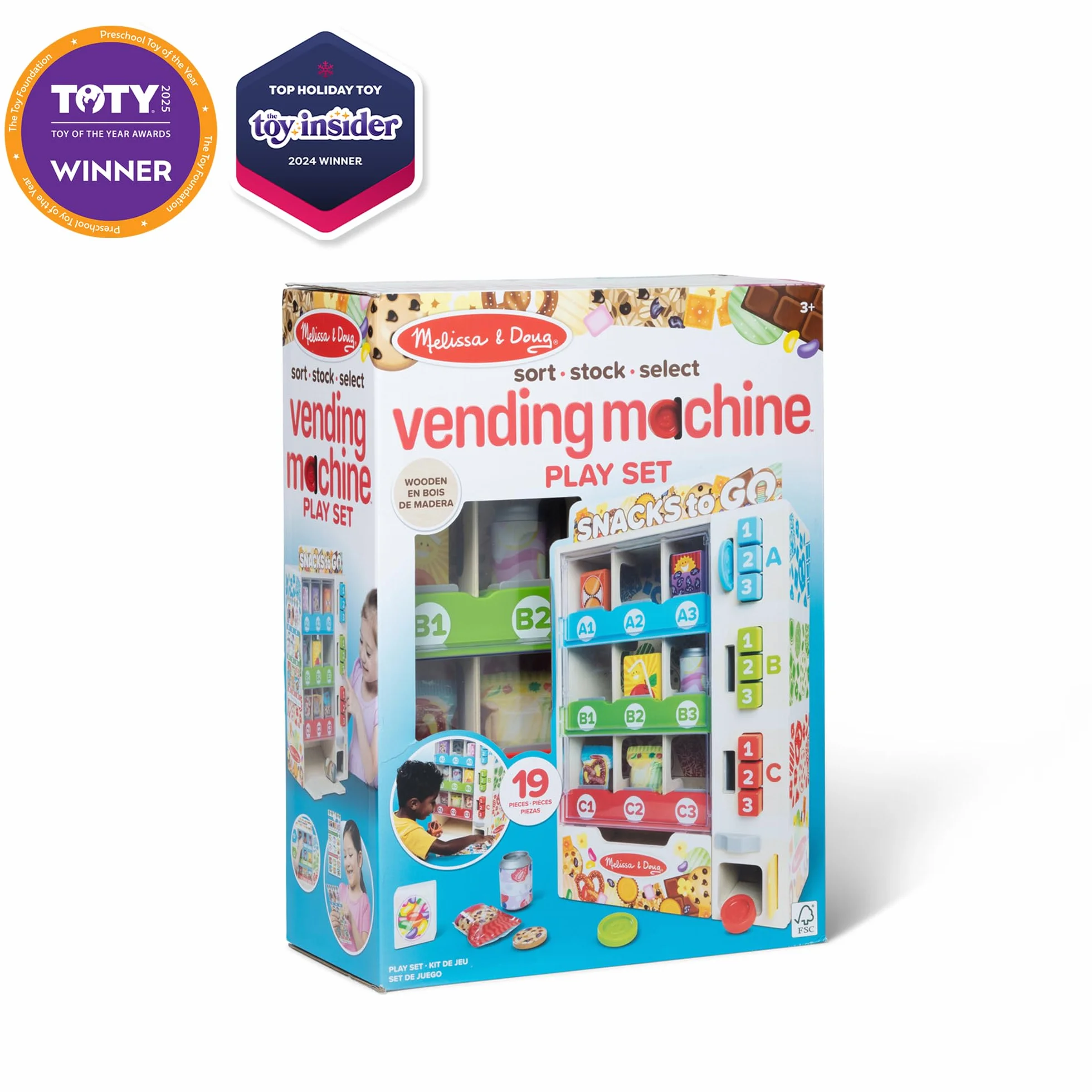 Melissa & Doug Drewniany automat sprzedający do sortowania, magazynowania i wybierania, drewniana zabawka dla dzieci w wieku powyżej 3. roku życia