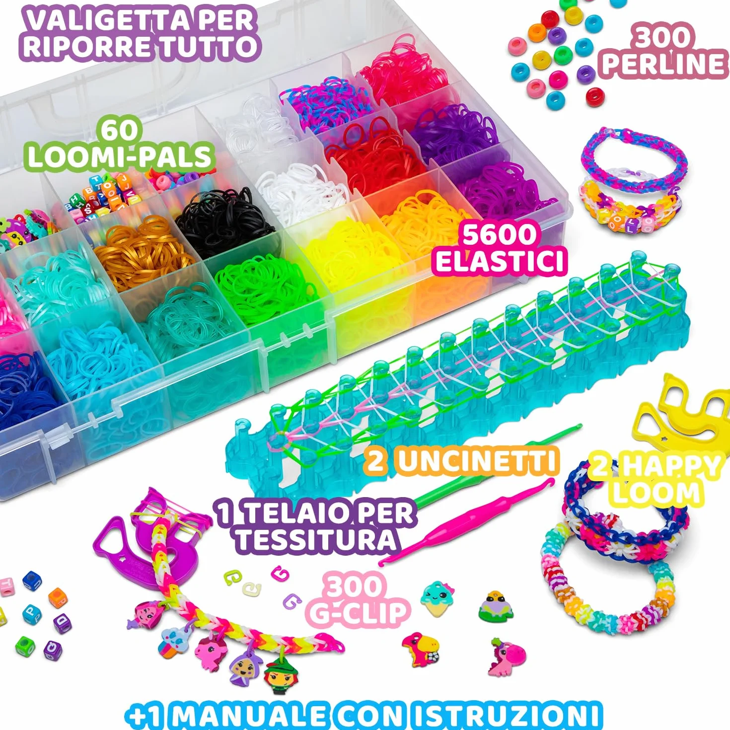 Rainbow Loom Bandai Loomi-Pal Mega Combo, urządzenie do tworzenia biżuterii, rękodzieło, do samodzielnego wykonania bransoletek, pakiety gumowych krosów, zestaw dla chłopców i dziewcząt, akcesoria z
