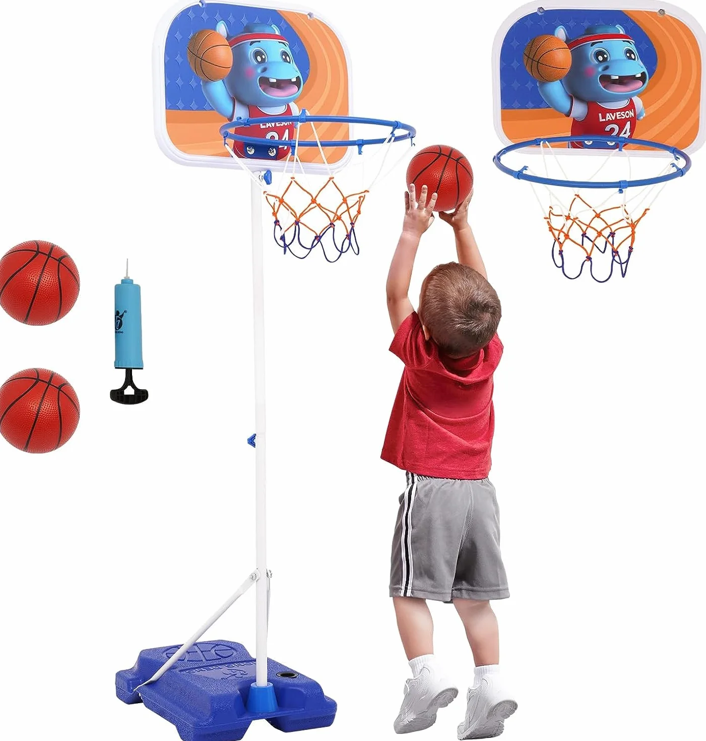 Mini stojak do koszykówki 2 w 1, z regulacją wysokości, przenośny kosz do koszykówki dla dzieci 96-170 cm, podstawa wypełniana wodą lub piaskiem, kosz do koszykówki na zewnątrz i wewnątrz, z 2 piłkami