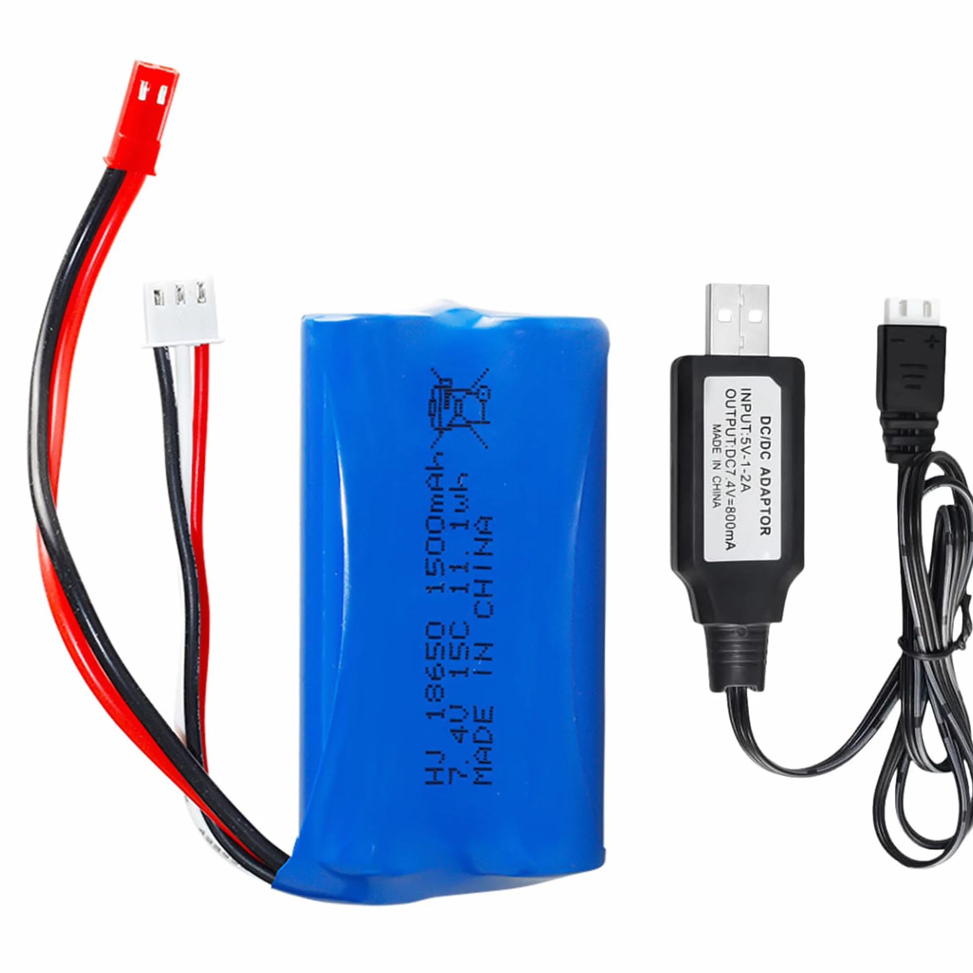 7,4 V 1500 mAh akumulator litowo-jonowy do wielokrotnego ładowania z JST i kablem ładującym USB do dwustronnego samochodu wyczynowego RC, małych łodzi RC, pojazdów amfibijnych Tumbling