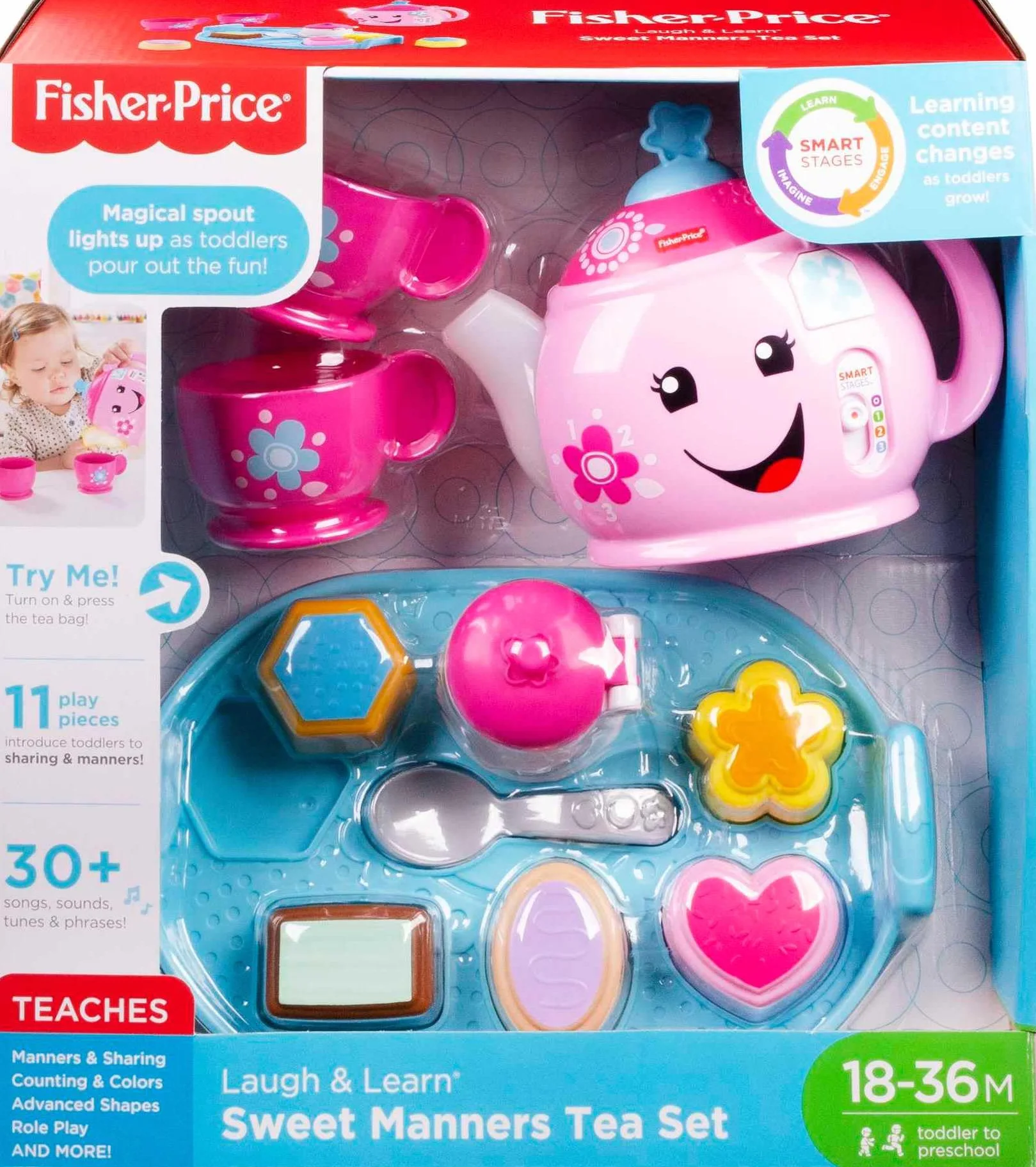 Fisher-Price Zestaw do herbaty Laugh & Learn Sweet Manners, zabawka do wczesnego rozwoju i aktywności, uczy dobrych manier, dzielenia się i nie tylko, w wieku 18-36 miesięcy, DYM76
