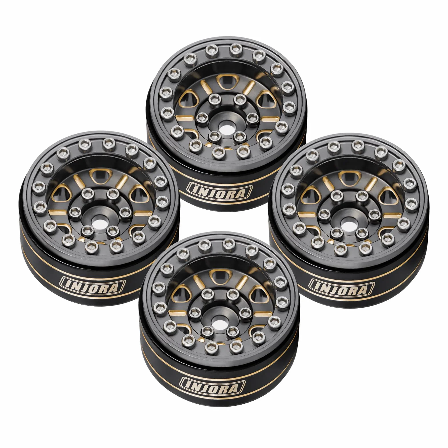 INJORA Mosiężne koło 1.0 Beadlock - przesunięcie ujemne 3,15 mm koła do 1/18 TRX4M SCX24 Gladiator Bronco C10 JLU zasuwka osiowa 1/24 gąsienica (szare)
