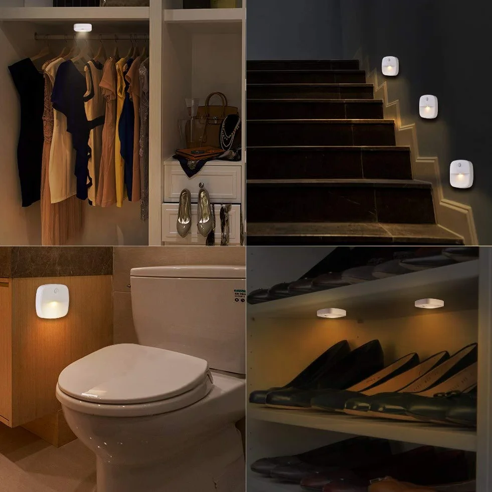 Lampka nocna z czujnikiem ruchu, Lampka nocna z czujnikiem ruchu, Lampka nocna LED zasilana akumulatorem, Ciepłe białe kinkiety LED Światło szafy, Bezpieczne oświetlenie schodów, Przedpokój, Łazienka, Kuchnia