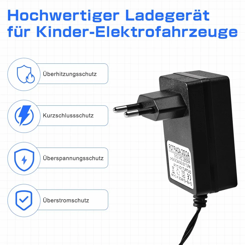 Ładowarka 12 V do pojazdów elektrycznych Peg Perego dla dzieci, traktorów SUV, ATV, samochodów - ładowarka, zasilacz sieciowy kompatybilny z samochodami elektrycznymi, motocyklami i pojazdami
