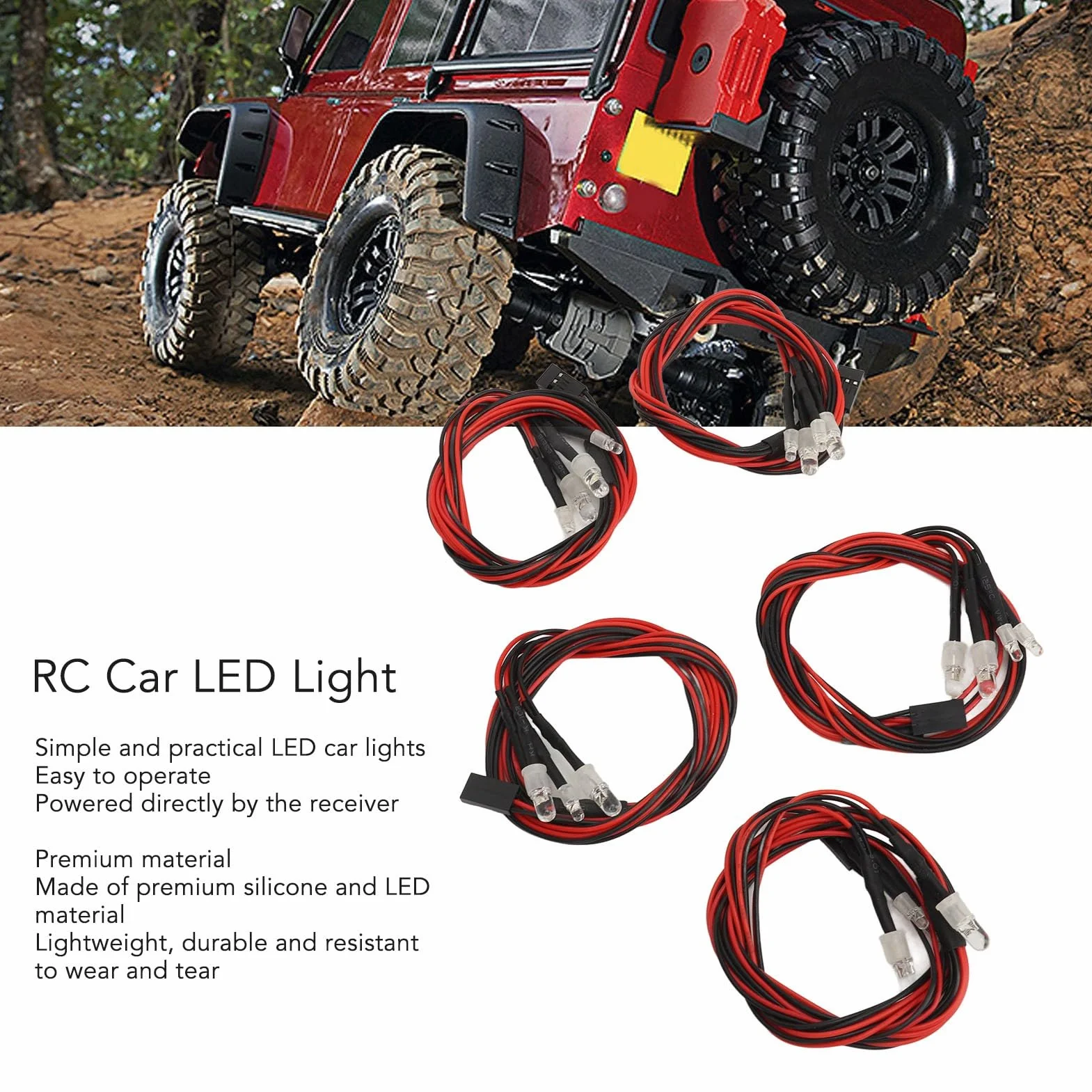 5 szt. Światła LED do Samochodu RC, Zestaw Oświetlenia RC Jasność Światła LED do Samochodu RC 2 Białe światło 5 Mm Koraliki do Lampy 2 Czerwone światło 3 Mm Koraliki do Lampy