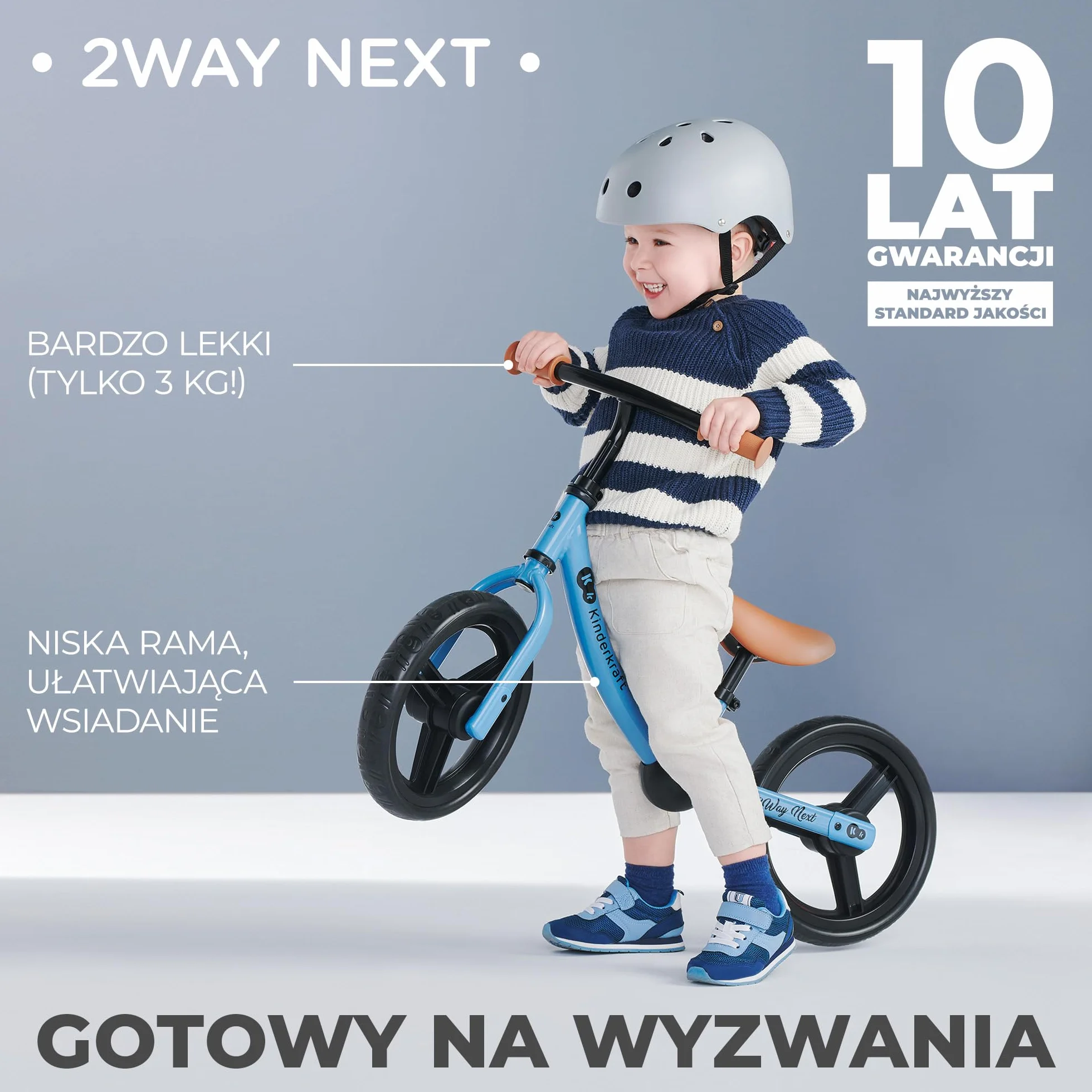 kk Kinderkraft 2WAY NEXT rowerek biegowy od 3 lat, lekki rower do nauki chodzenia, rower dziecięcy, koła 12", regulacja wysokości siodełka i kierownicy, łatwy montaż, ograniczone uderzenie kierownicy,