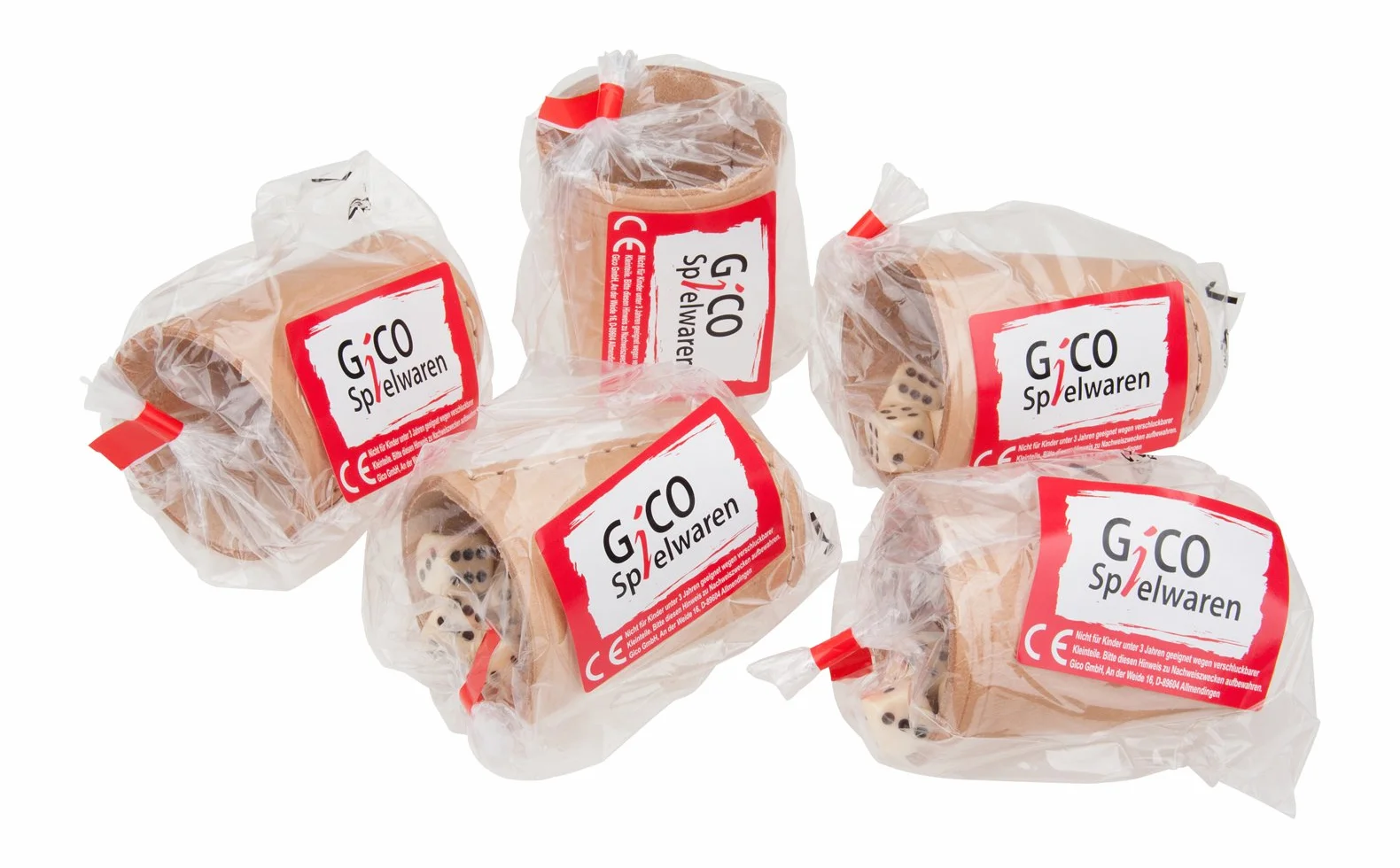 GICO Skórzany kubek w kostkę standardowy (9 cm) z 6 kostkami w zestawie 5 szt. - 5902-5