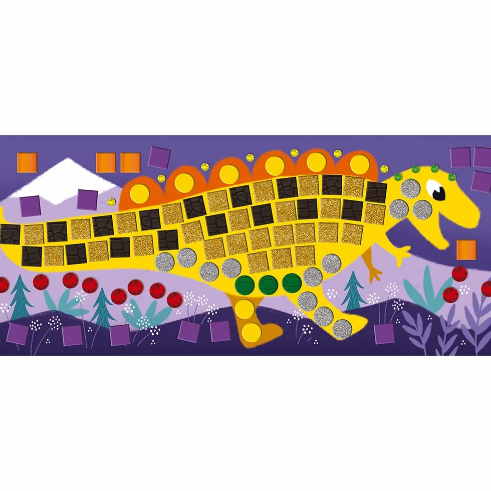 Janod - From 4 years old - Creative Kit - Dinosaur Mosaics - Calm Workshops - Creative Leisure - Dexterity and Concentration - J07903