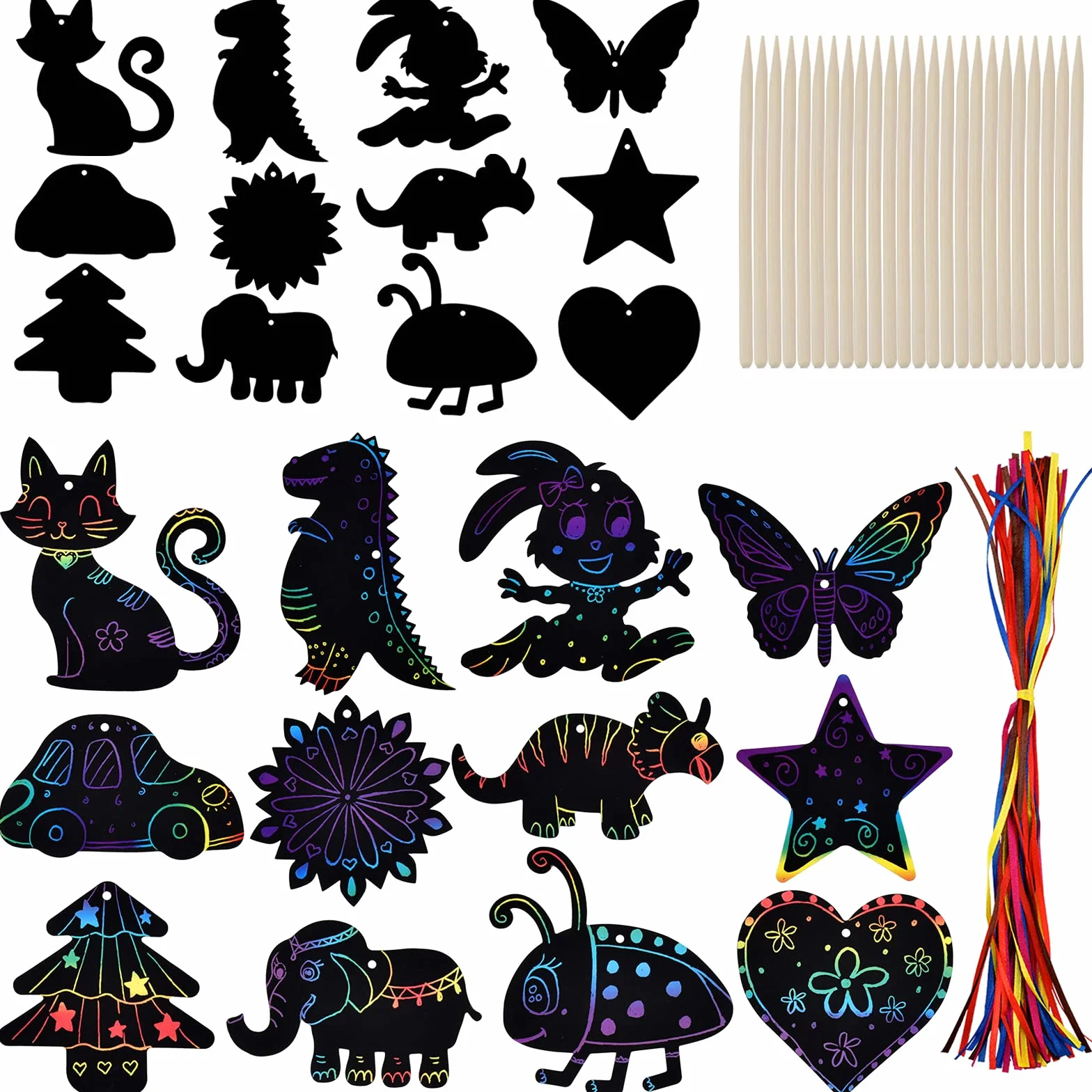 48 szt. obrazków do zdrapywania, zestaw dla dzieci, magiczny tęczowy papier do zdrapywania, pisak do zdrapywania, do rysowania na oknie, do majsterkowania, na imprezę, jako prezent na urodziny, imprezę, "zrób to sam"