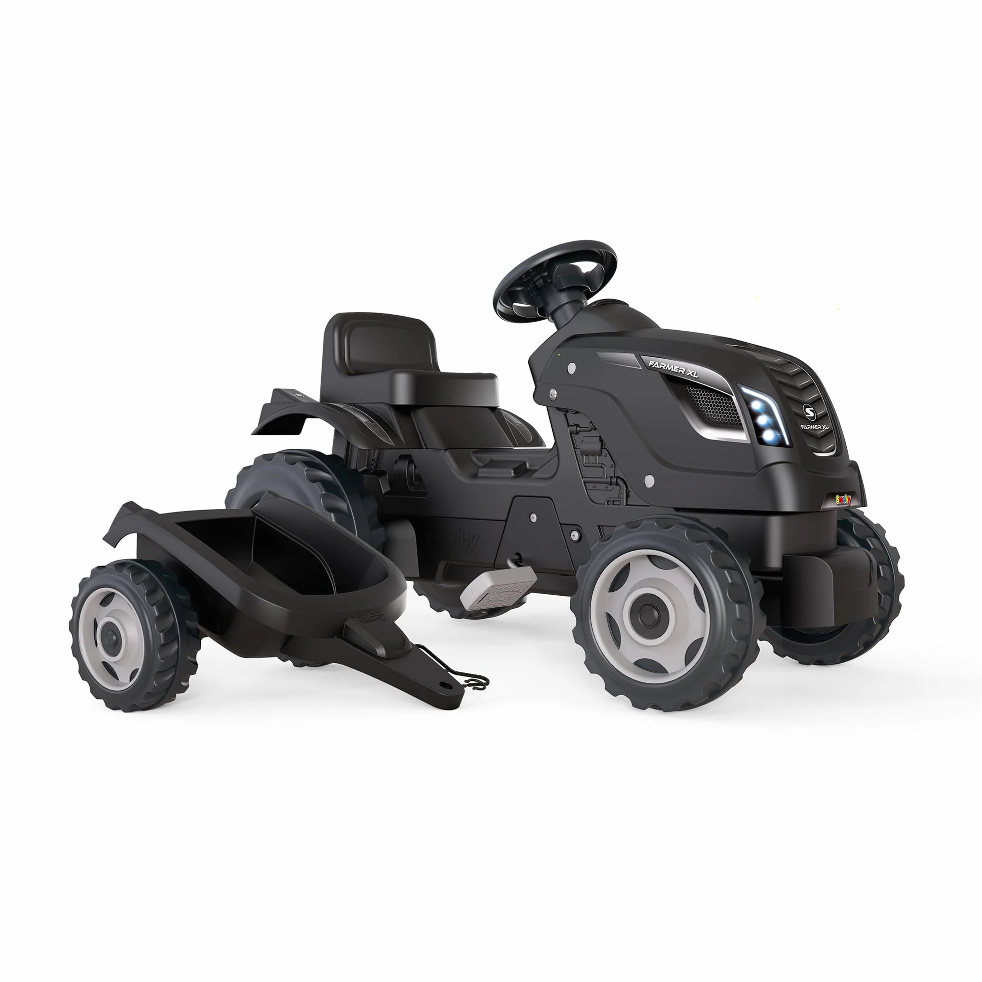 Smoby - Farmer XL Czarny Traktor + Przyczepa - Traktor na pedały dla dzieci - Regulowane Siedzenie - Kierownica z Klaksonem - Otwierana Maska - Od 3 Lat - Wyprodukowano We Francji