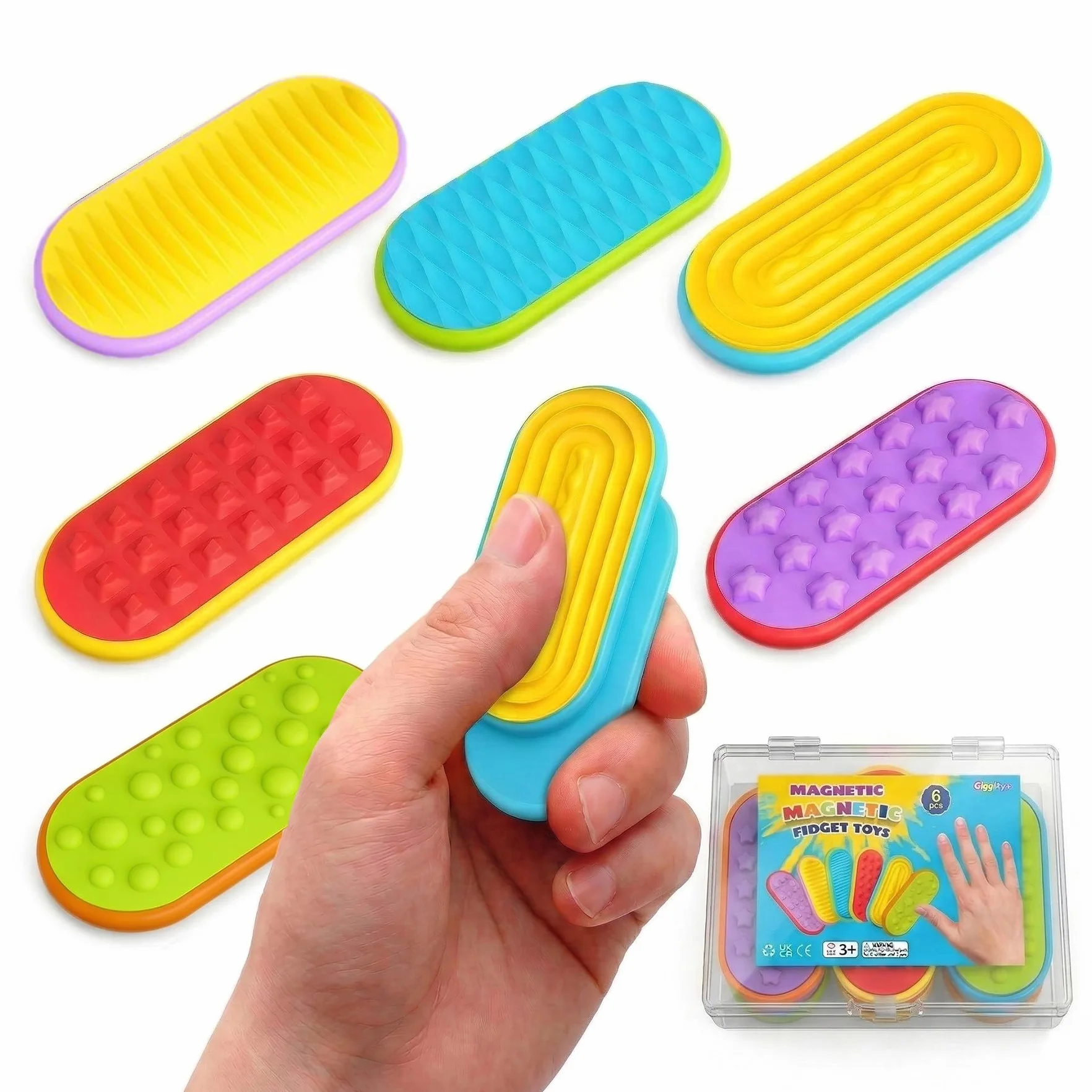 Magnetyczne zabawki fidget Toys Slider zestaw 6 sztuk z pudełkiem do przechowywania – cicha zabawka sensoryczna z funkcją przesuwania, kompaktowa i uporządkowana, ciche zajęcia ręczne na co dzień, do