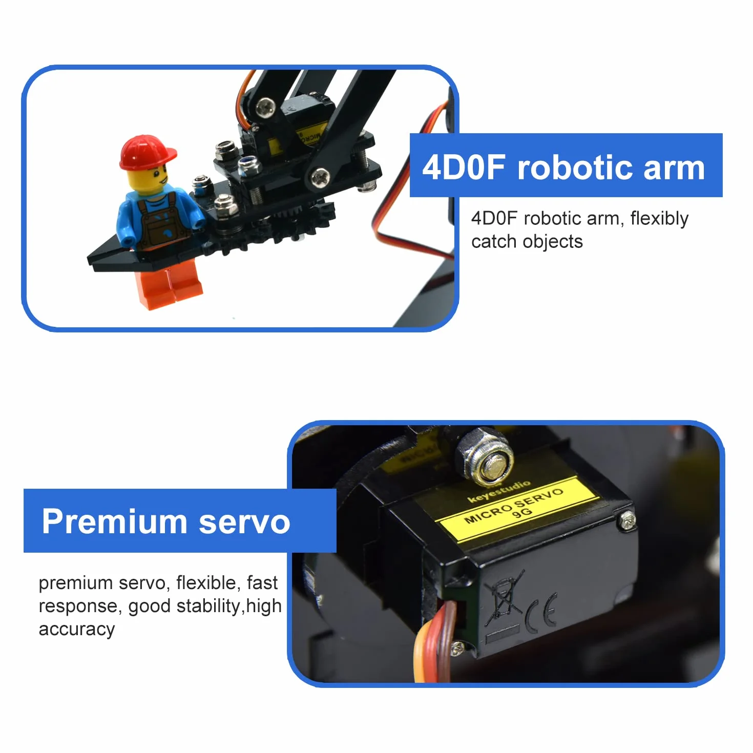 KEYESTUDIO BBC Micro:bit 4-DOF Robot Arm Kit (Include Microbit V2), STEM Education Kit with MakeCode/Python Coding for Programming Learning of Teenagers