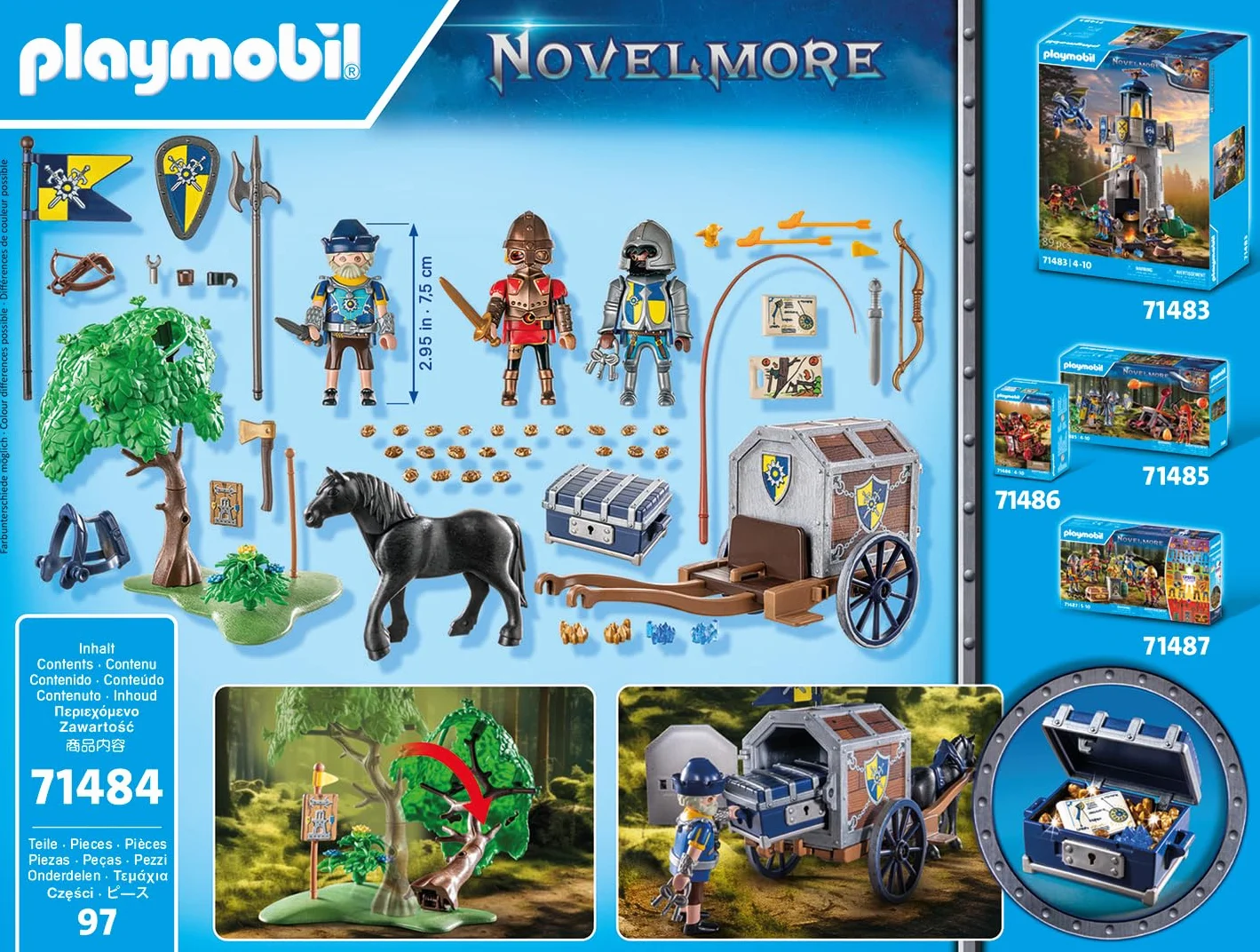 PLAYMOBIL Novelmore 71484 Napad na wóz transportowy, bitwa o złoto, Rycerze Novelmore kontra Burnham Raiders. Zabawne i pomysłowe odgrywanie ról, zabawki dla dzieci w wieku od 4 roku życia