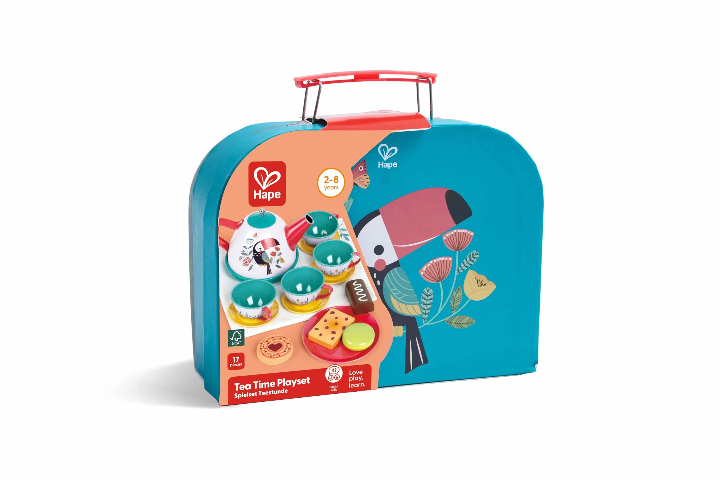 Hape Zestaw do zabawy na herbatę, zestaw do herbaty z walizką, akcesoria kuchenne, również w podróży