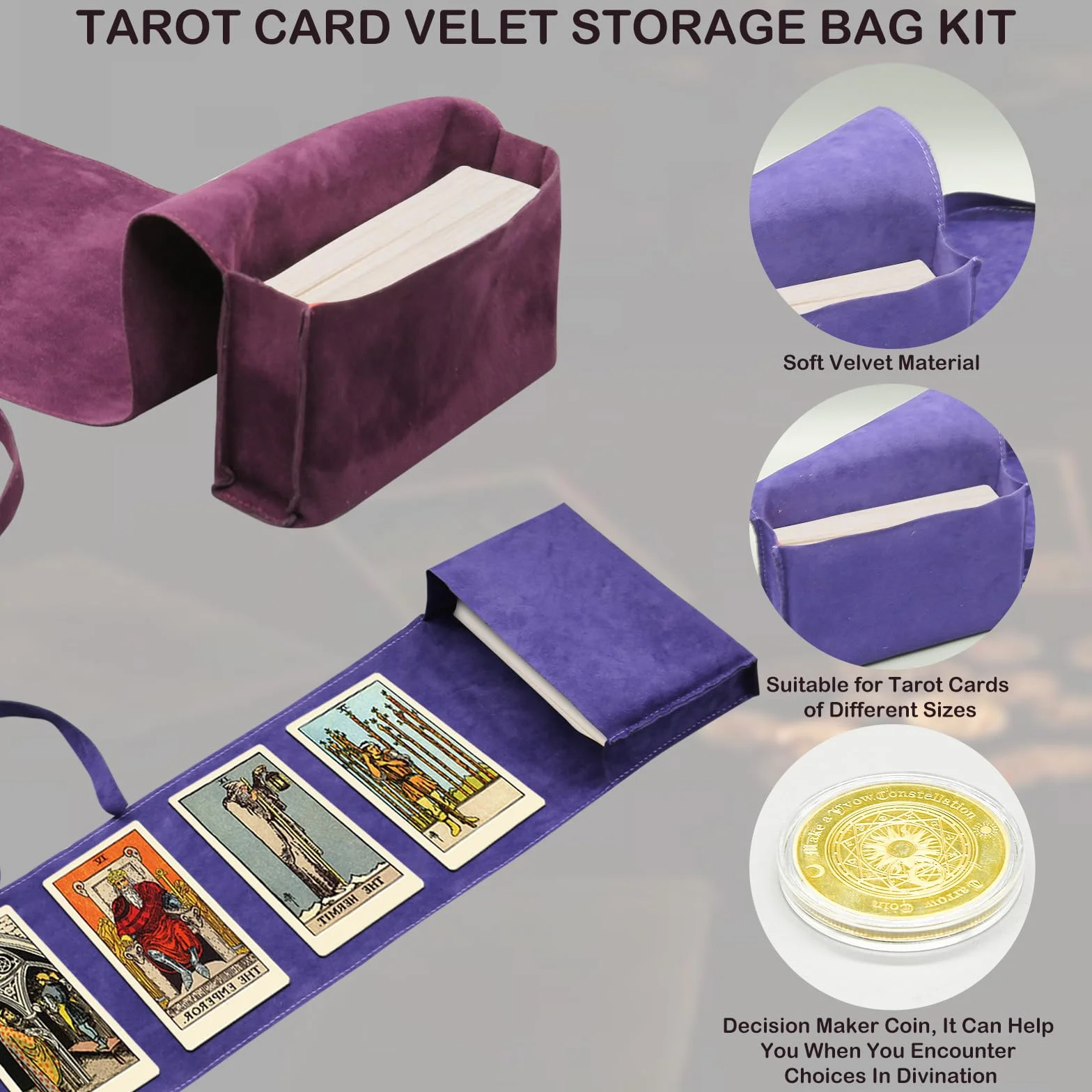 3 Szt. Etui na Karty Tarota: Aksamitne Pudełko, Monety Decyzyjne, Woreczki z Tkaniny, Etui na Karty do Gry, Talia Oracle, Akcesoria