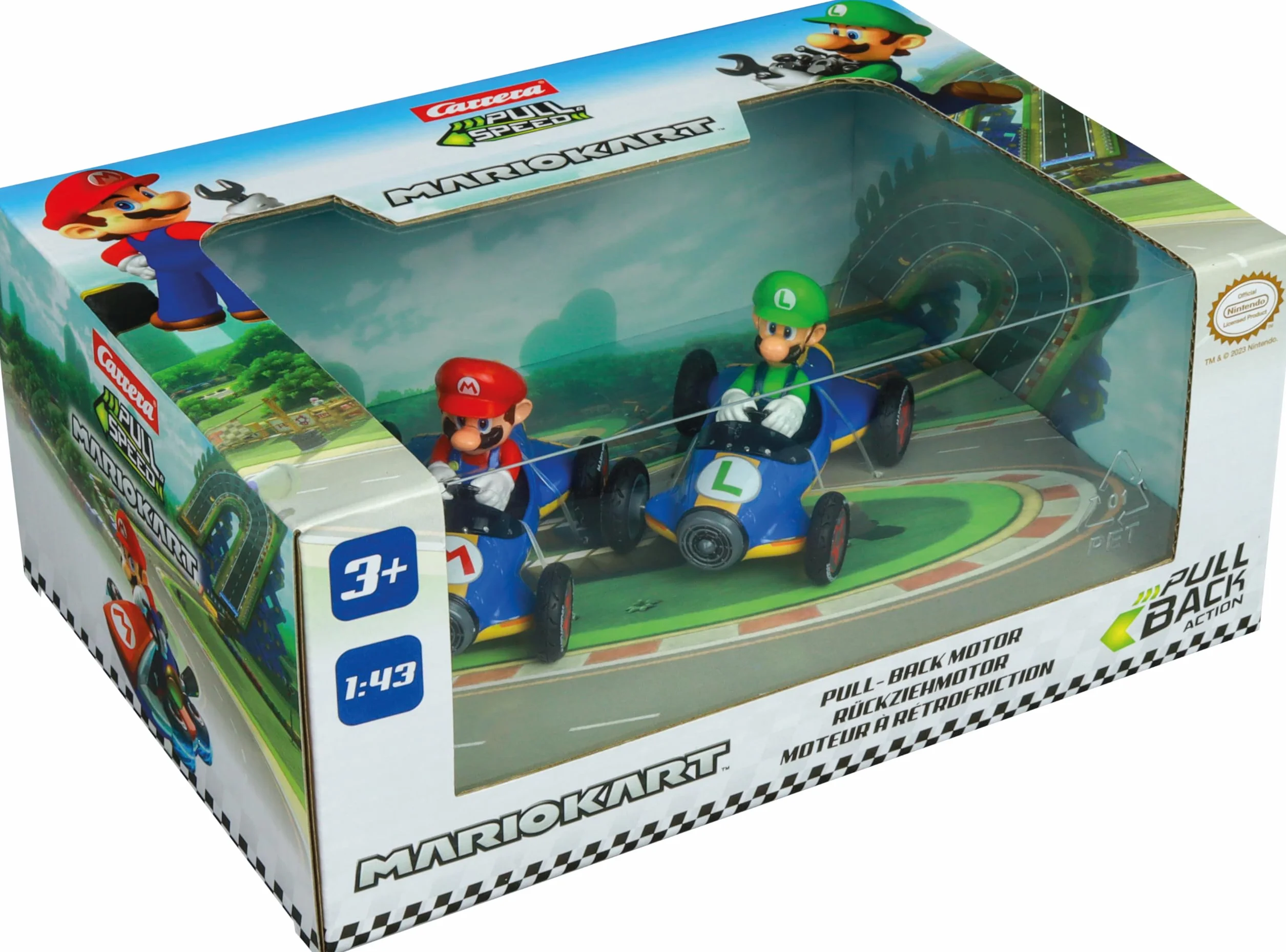 Pull & SPEED - 15813018 - Carrera Pull & Speed I Mario Kart - Mach8 Twinpack I Samochód wyścigowy I Pull and Speed Auto z silnikiem cofającym I Dla chłopców i dziewcząt od 6 lat i dorosłych I tor