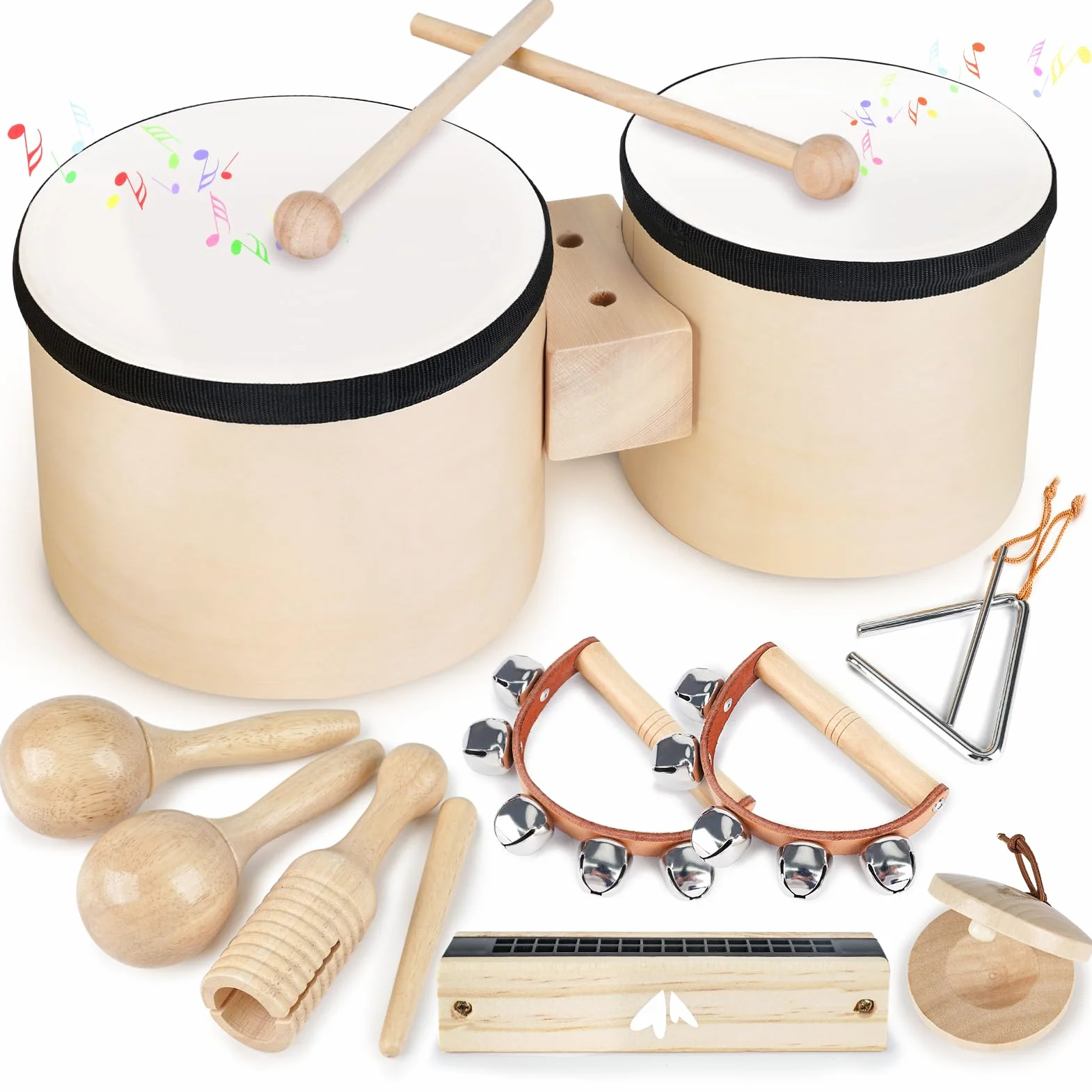Zabawka dla dzieci instrument muzyczny dla dzieci, bęben, Montessori, drewniana zabawka, prezent dla dziewczynki, dla chłopców 2, 3, 4, 5 lat