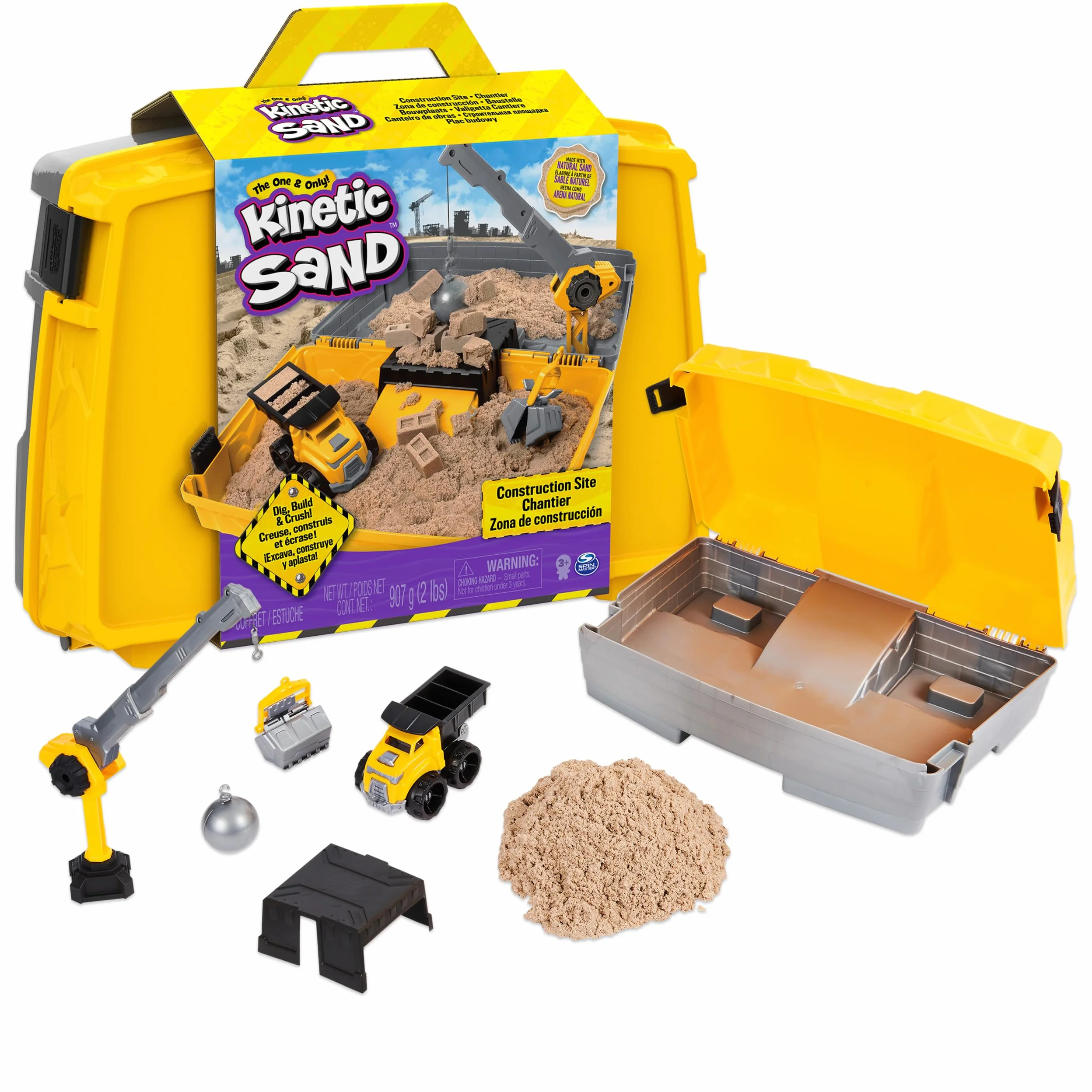 Kinetic Sand, Kop i burz plac budowy, piasek kinetyczny z akcesoriami, dla dzieci od 3 lat